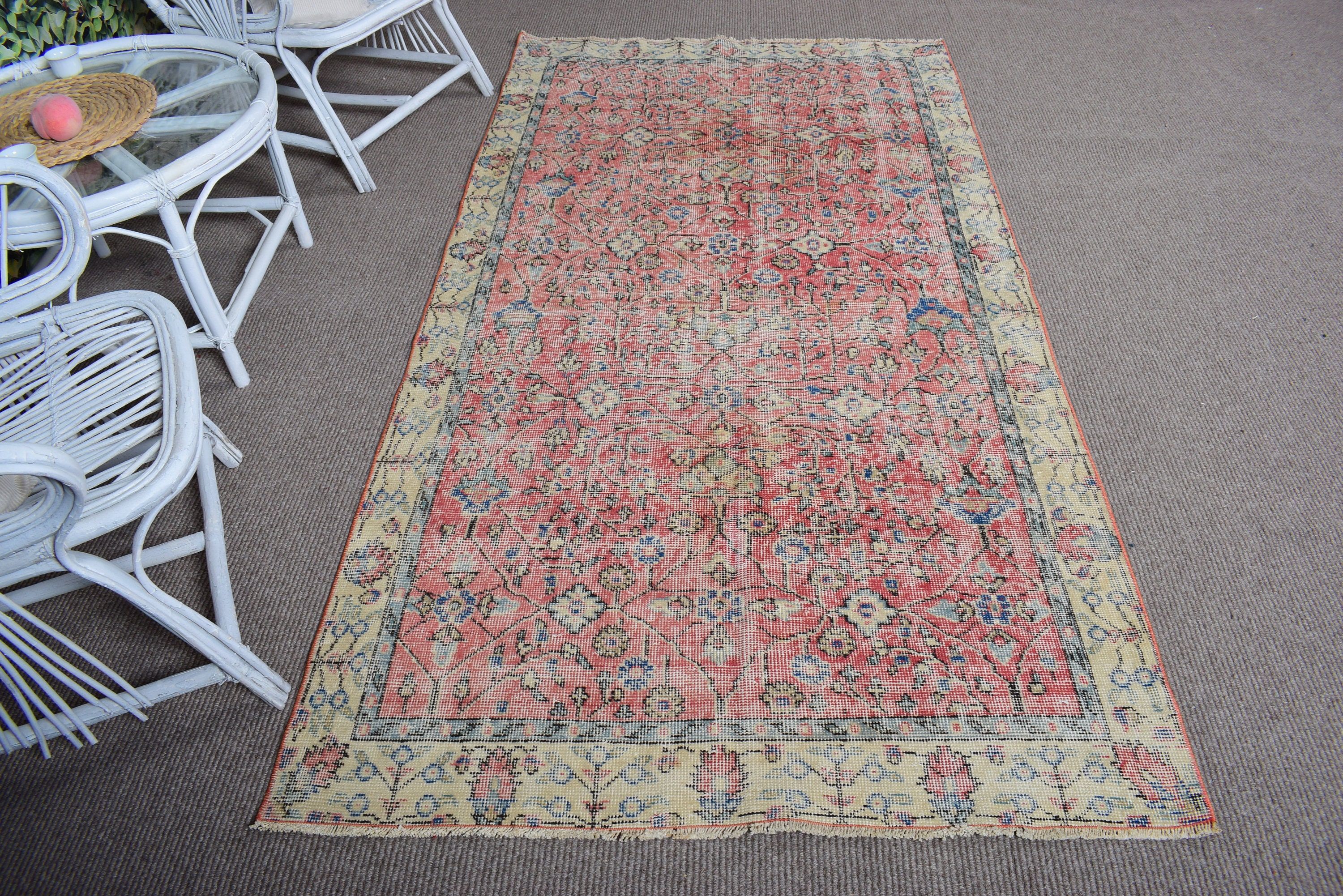 Mutfak Halıları, Vintage Halılar, 4x7,8 ft Alan Halıları, Soğuk Halı, Türk Halısı, Boho Alan Halısı, Yer Halısı, Yün Halısı, Tribal Halısı, Kırmızı Mutfak Halısı