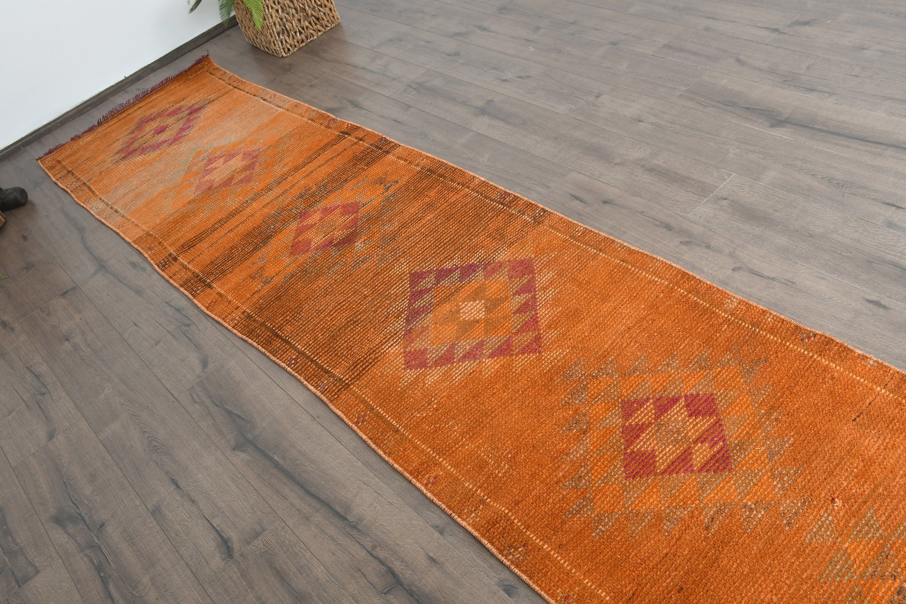 Anatolian Rug, 2.5x11.4 ft Runner Rug, Corridor Rug, Turkish Rugs, Wool Rugs, Vintage Rugs, Hallway Rug, Wedding Rugs, Orange Kitchen Rug