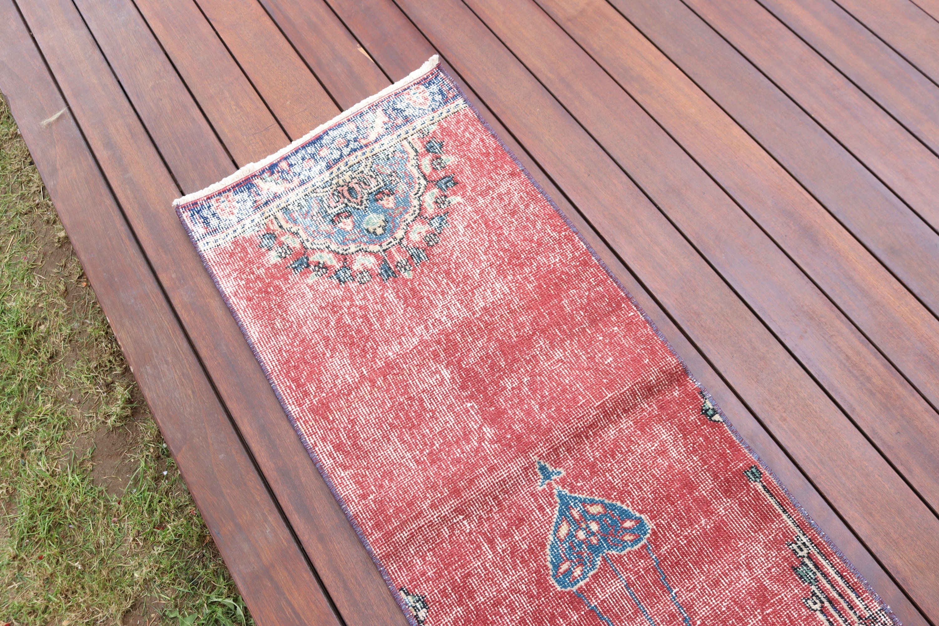 Antique Rug, Turkish Rugs, Bedroom Rug, Red Neutral Rug, 1.5x4.4 ft Small Rug, Car Mat Rug, Nursery Rug, Rugs for Entry, Vintage Rug