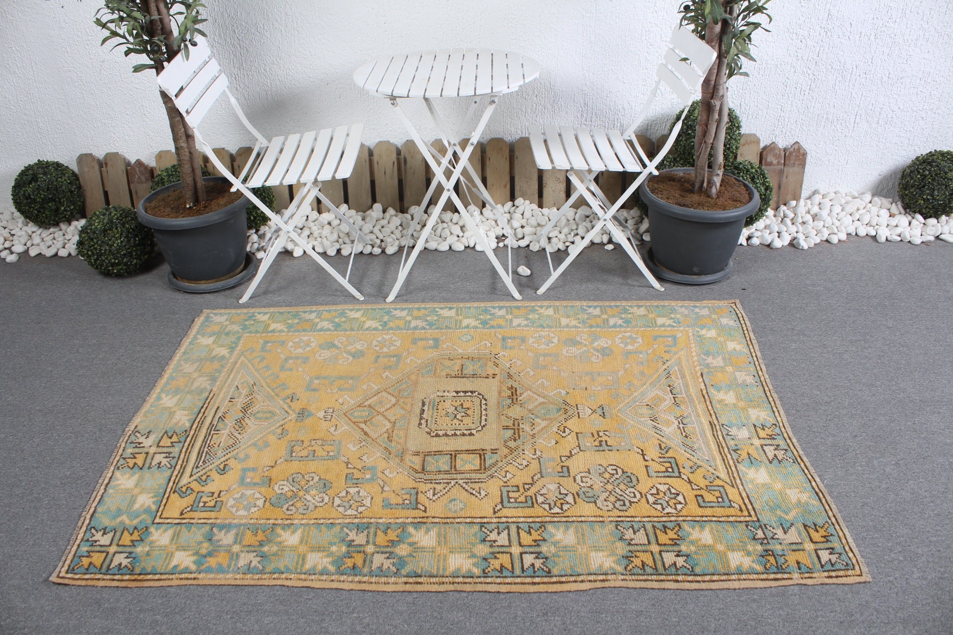 Yellow Floor Rug, Turkish Rug, Vintage Rug, 3.9x5.7 ft Accent Rug, Moroccan Rug, Nursery Rug, Muted Rug, Kitchen Rugs, Rugs for Kitchen