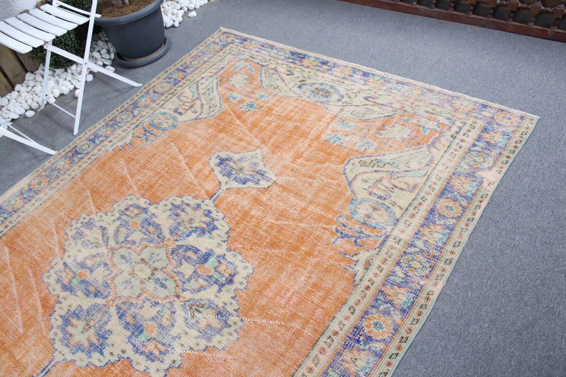 Turuncu Oushak Halı, Havalı Halılar, Dış Mekan Halıları, Türk Halısı, Yatak Odası Halıları, Vintage Halılar, Fas Halıları, 5,7x8,9 ft Büyük Halılar, Salon Halısı