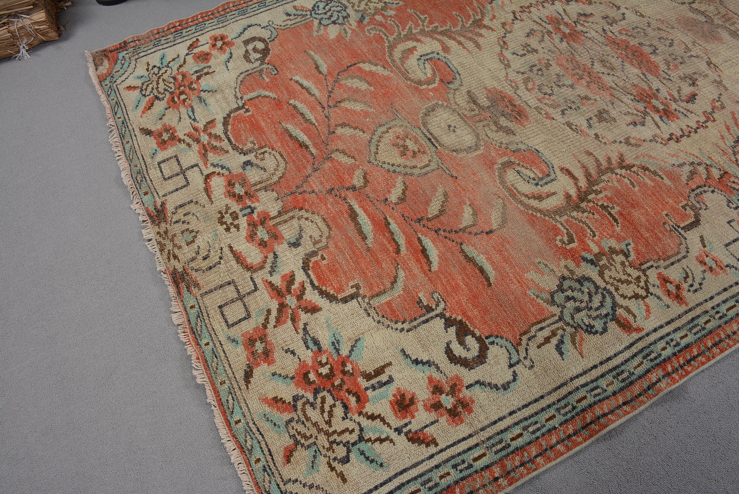 5.6x8.4 ft Büyük Halı, Salon Halıları, Vintage Halı, Bej Oushak Halıları, Mutfak Halıları, Salon Halısı, Oturma Odası Halıları, Yün Halı, Türk Halısı