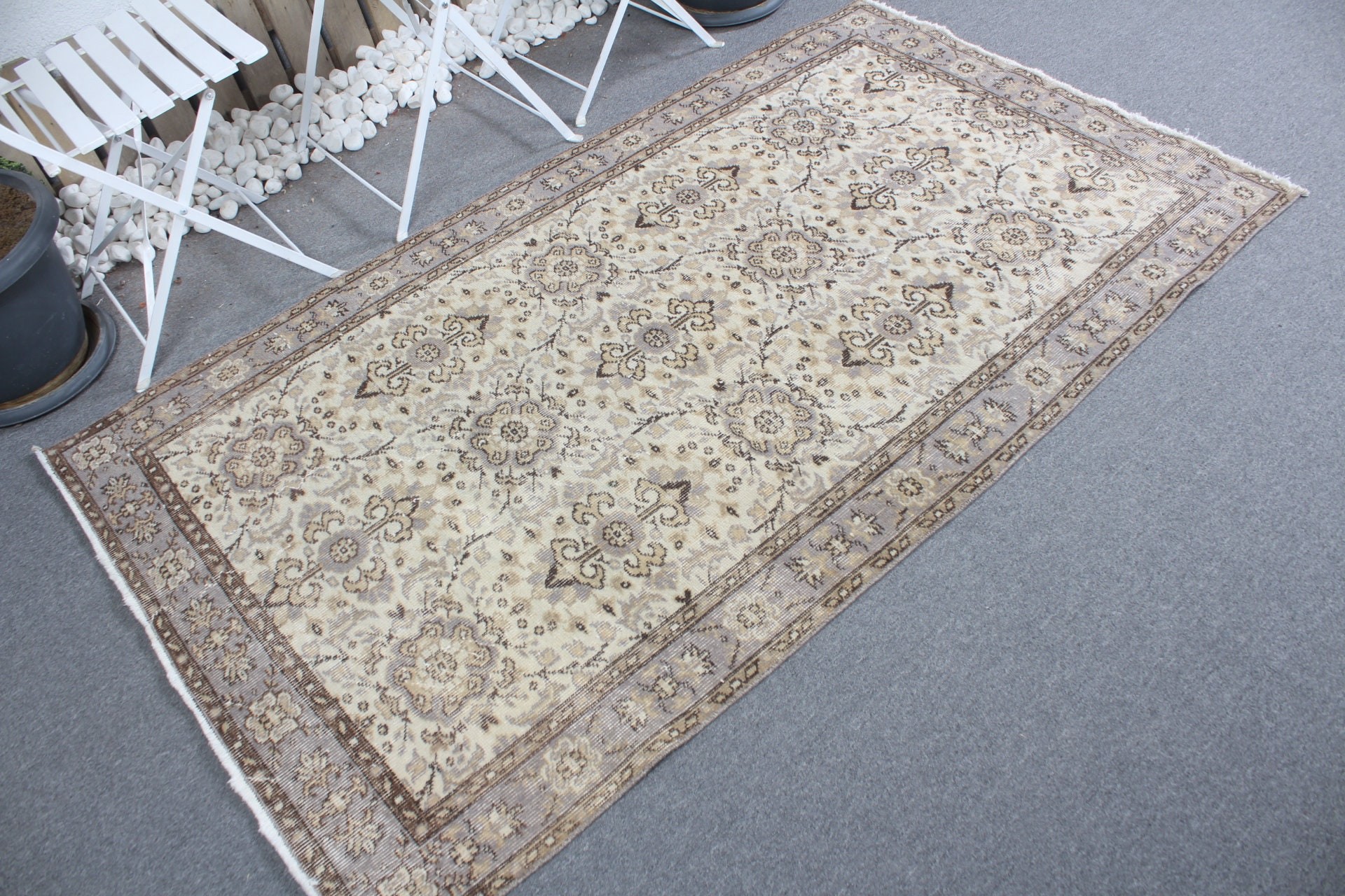 Gray Kitchen Rug, Vintage Rug, Turkish Rug, Oushak Rug, Indoor Rug, Oriental Rug, 3.8x6.5 ft Area Rug, Bedroom Rug, Rugs for Nursery