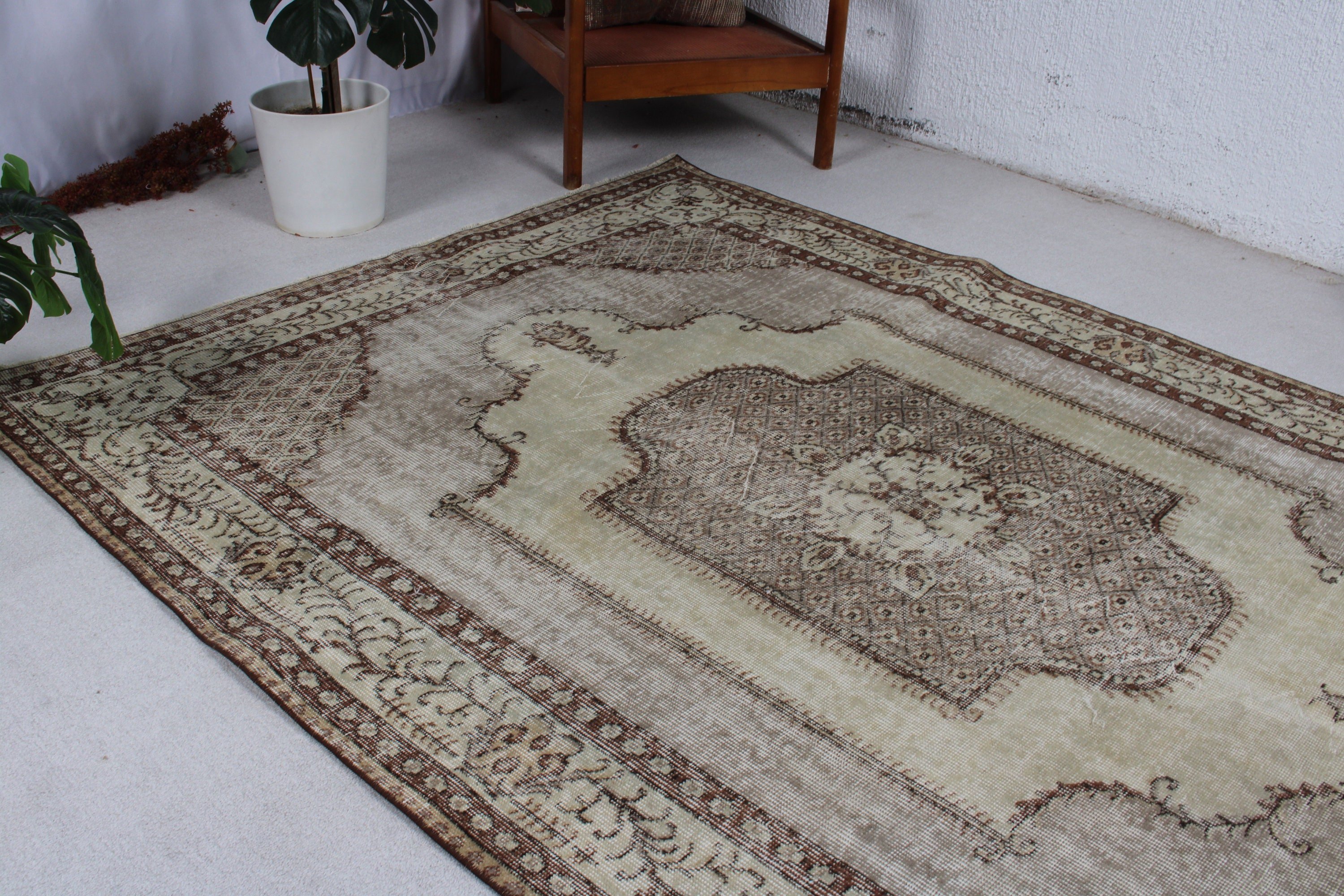 Yemek Odası Halıları, Bej Düz Dokuma Halı, Yer Halısı, 5,7x8,3 ft Büyük Halılar, Vintage Halılar, Yatak Odası Halıları, Türk Halıları, Düz Dokuma Halılar