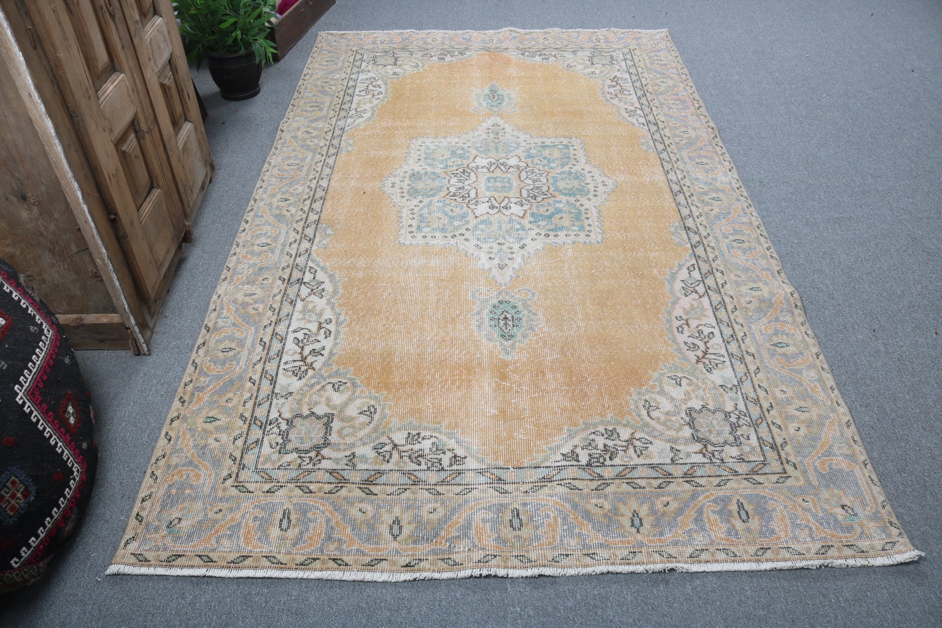 5.1x8.6 ft Büyük Halılar, Ofis Halısı, Açıklama Halısı, Yün Halısı, Türk Halıları, Büyük Boho Halısı, Sarı Açıklama Halıları, Yatak Odası Halıları, Vintage Halılar