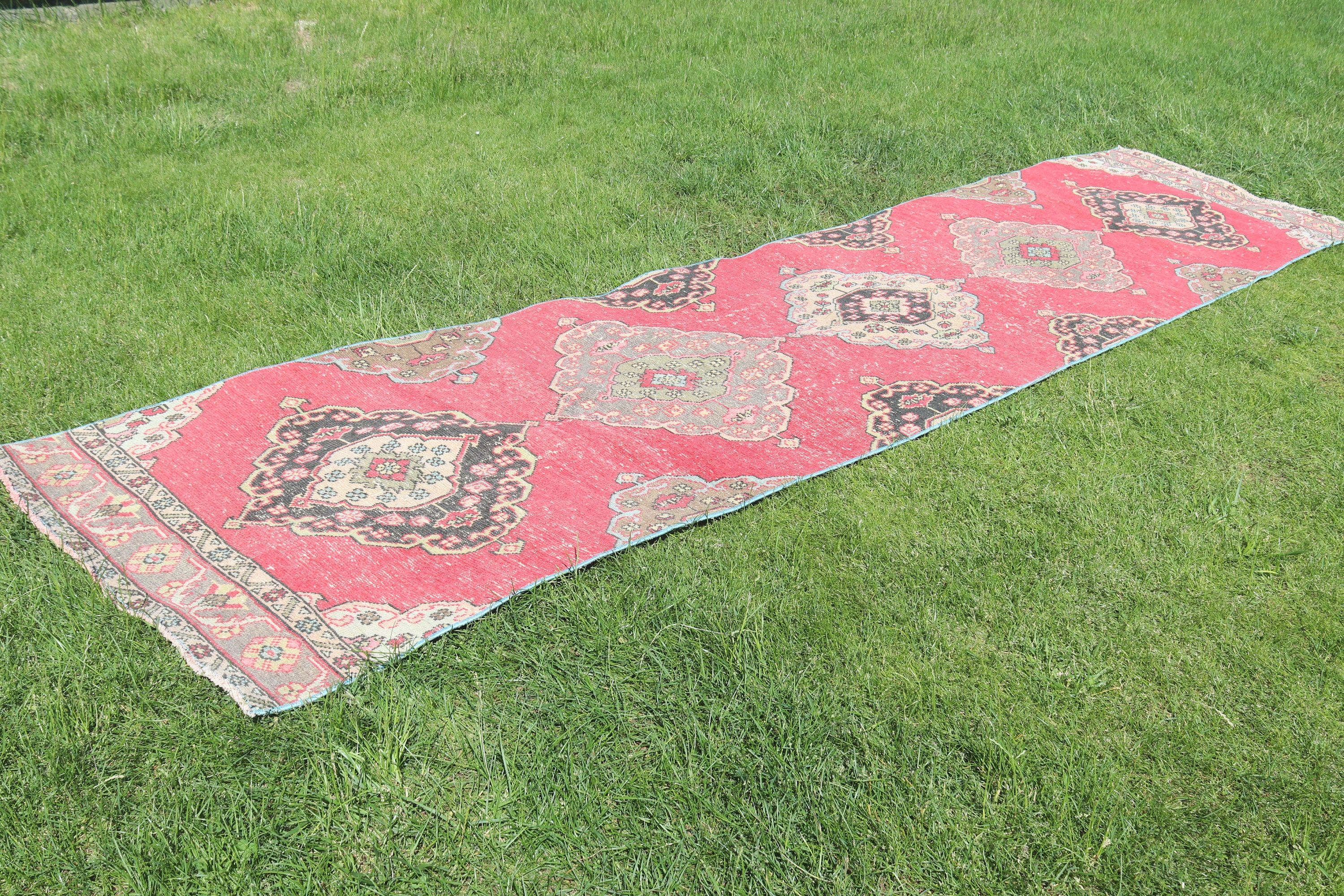 Uzun Yolluk Halıları, Yün Halıları, Türk Halısı, Vintage Halı, Kırmızı Geometrik Halılar, 2.9x12.8 ft Runner Halıları, Vintage Runner Halıları, Oryantal Halı