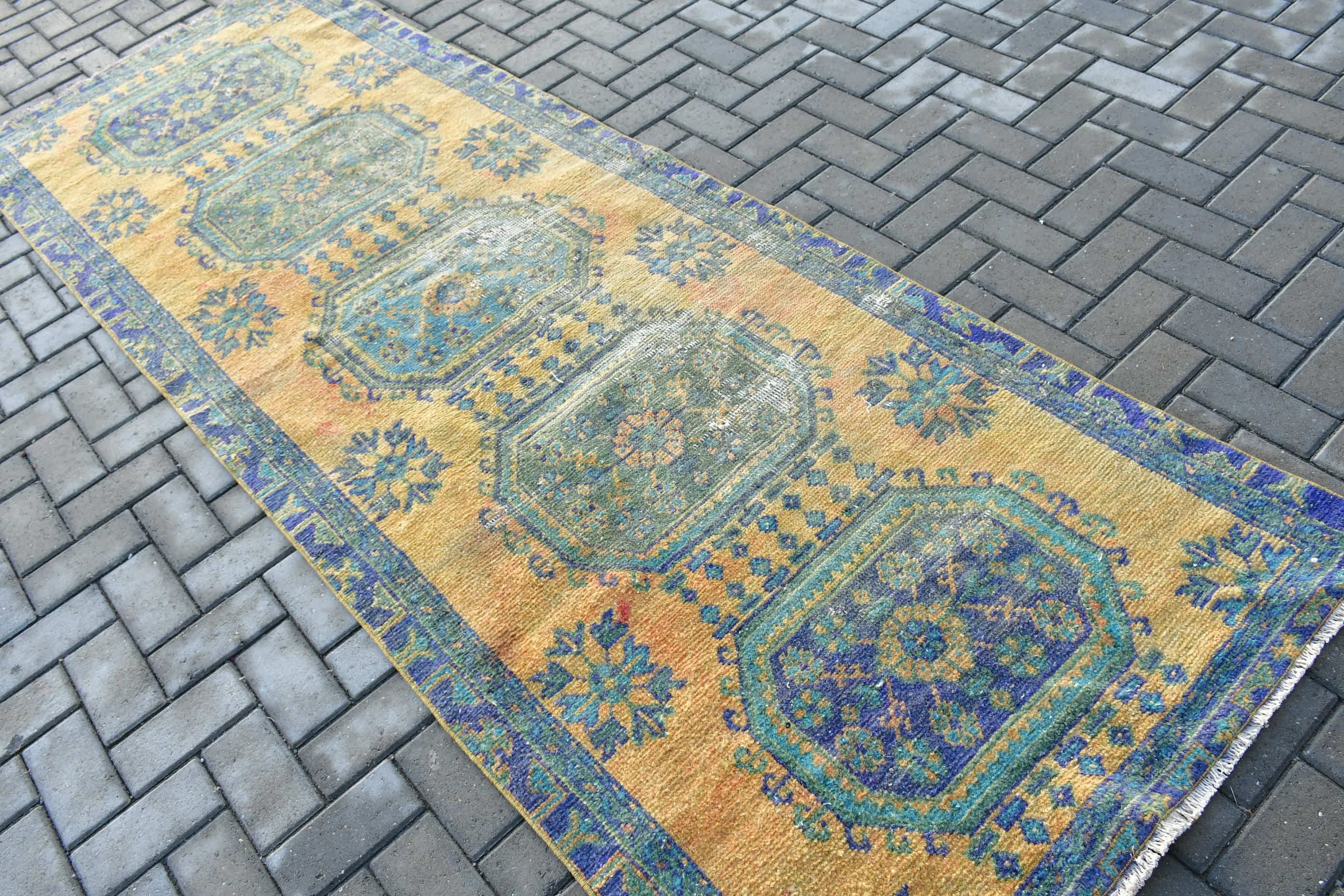 Oryantal Halı, Turuncu Yün Halılar, Vintage Halı, Koridor Halısı, 3.5x9.9 ft Koşucu Halısı, Merdiven Halıları, Türk Halısı, Merdiven Halısı