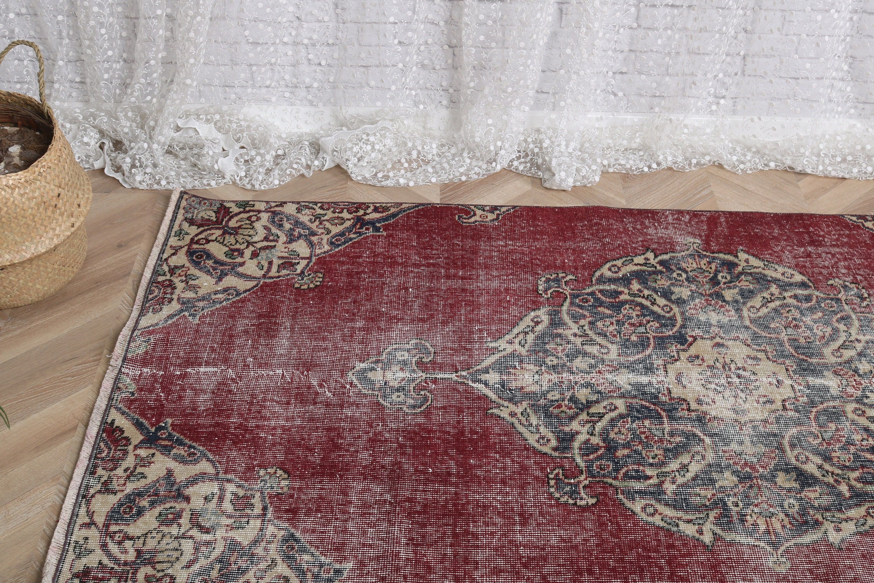 Vintage Halı, Türk Halısı, Dekoratif Halılar, 3.3x6.8 ft Vurgulu Halılar, Antika Halılar, Egzotik Halılar, Yatak Odası Halıları, Yatak Odası Halıları, Kırmızı Soğuk Halılar