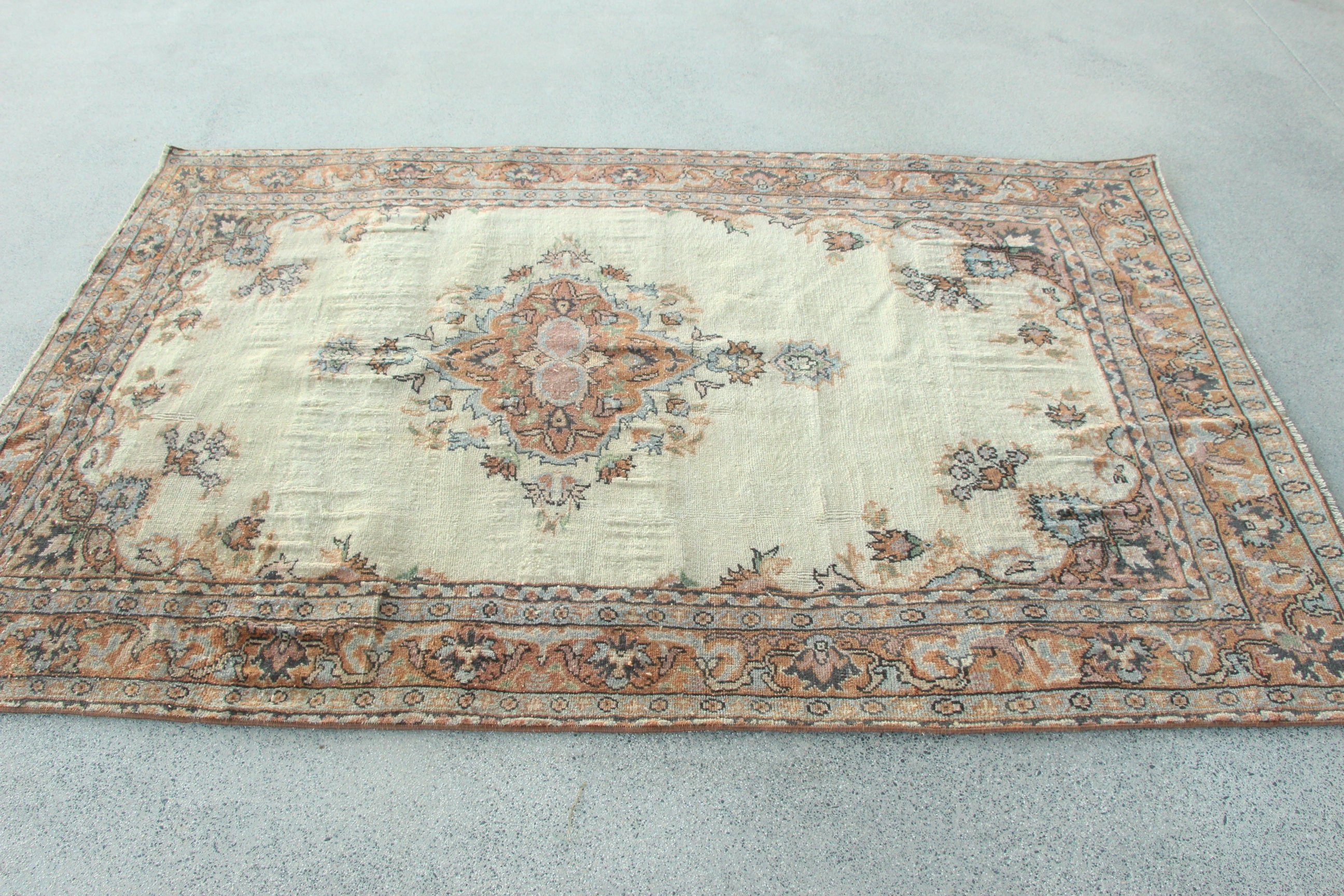 Beige  4.6x7.1 ft Area Rug, Handmade Rug, Rugs for Nursery, Wool Rugs, Turkish Rug, Home Decor Rug, Vintage Rug, Kitchen Rug