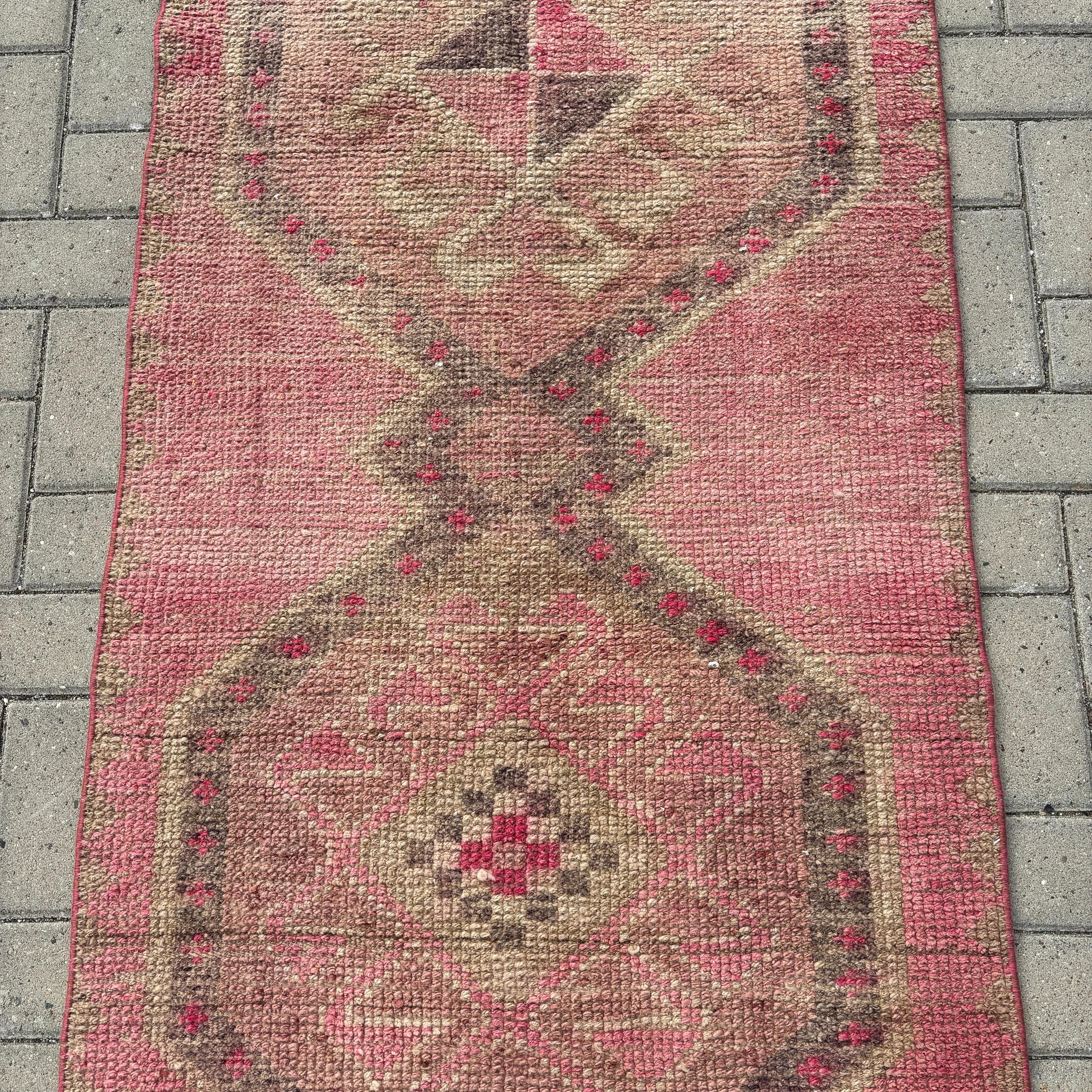 Hallway Rugs, Bedroom Rug, Statement Rug, Pink Floor Rugs, Handmade Rug, 2.8x9.4 ft Runner Rug, Vintage Rug, Rugs for Stair, Turkish Rug