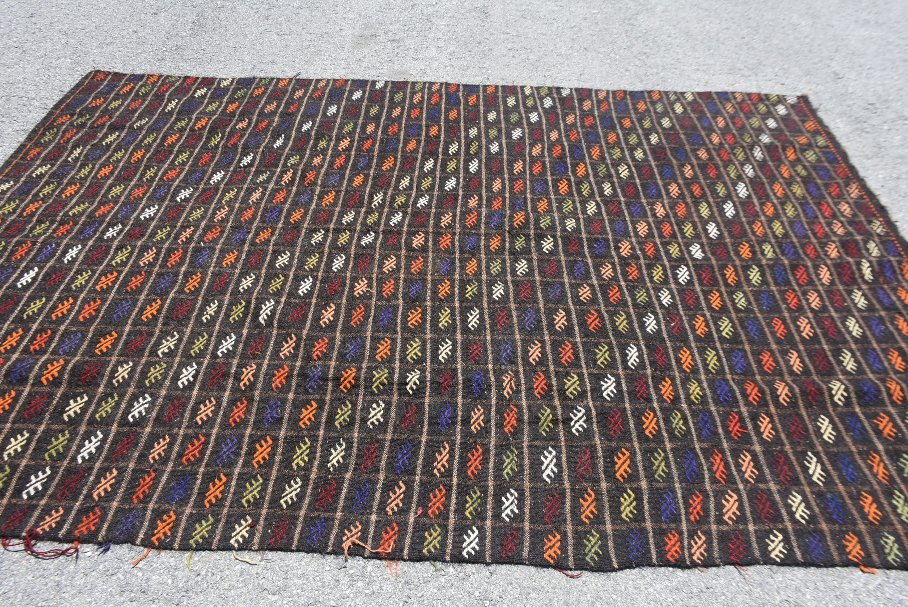 6.4x9.6 ft Büyük Halılar, Salon Halısı, Oturma Odası Halısı, Siyah Yer Halısı, Vintage Halılar, Sanat Halıları, Türk Halıları, Kilim, Ev Dekor Halısı, Yün Halı