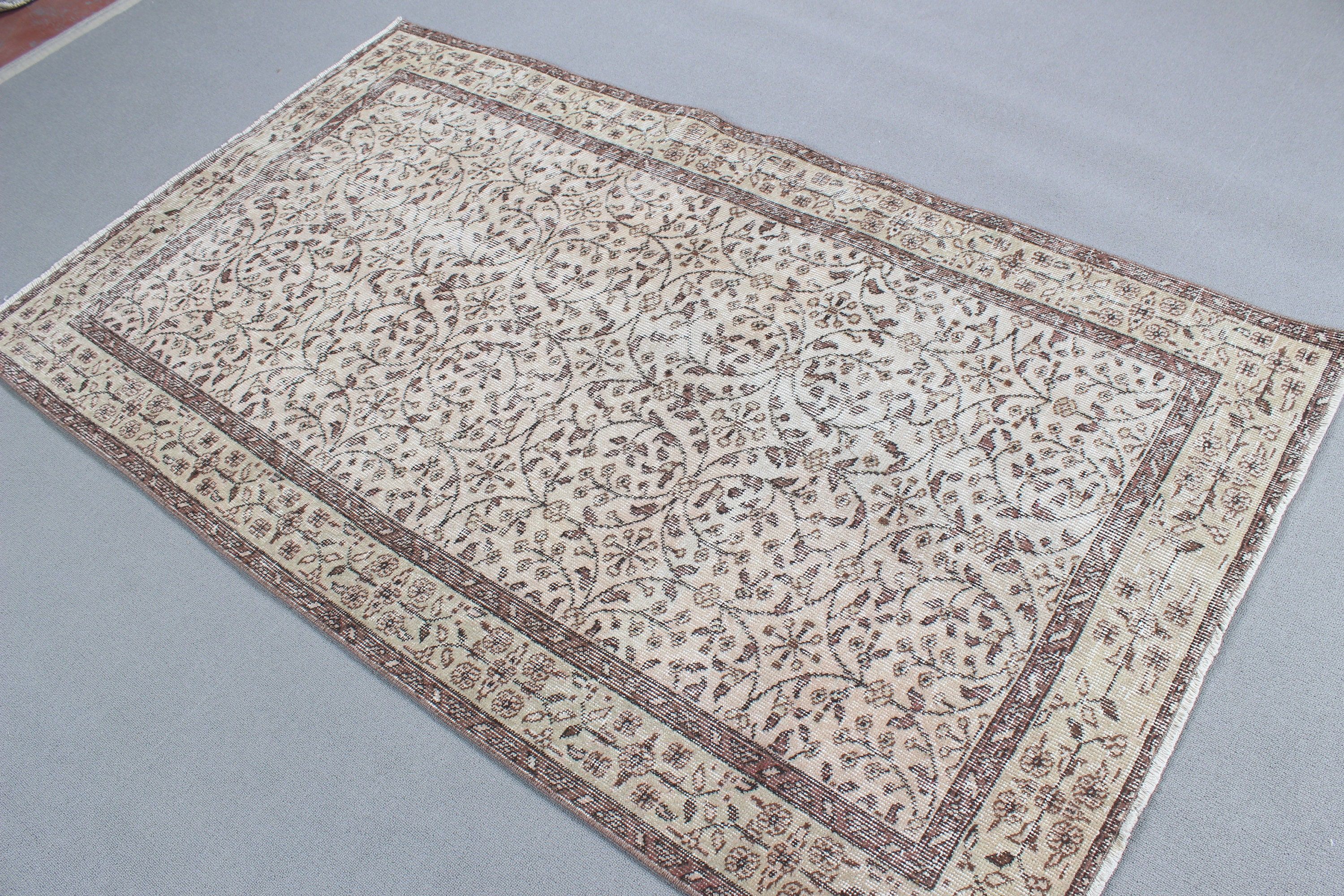 3.8x6.4 ft Alan Halısı, Geometrik Halı, Modern Halı, Vintage Halılar, Bej Geometrik Halı, Türk Halısı, Oturma Odası Halısı, El Yapımı Halı, Yer Halıları