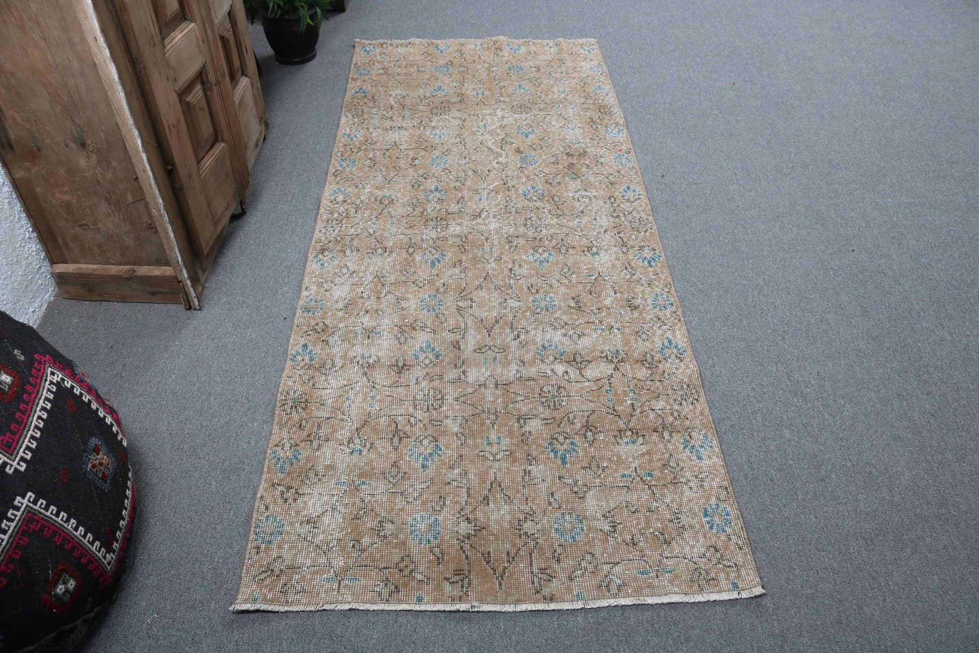 Vintage Halılar, Modern Halılar, 3,1x7,5 ft Accent Halılar, Türk Halısı, Mutfak Halıları, Kahverengi Oushak Halı, Vintage Accent Halı, Anadolu Halıları