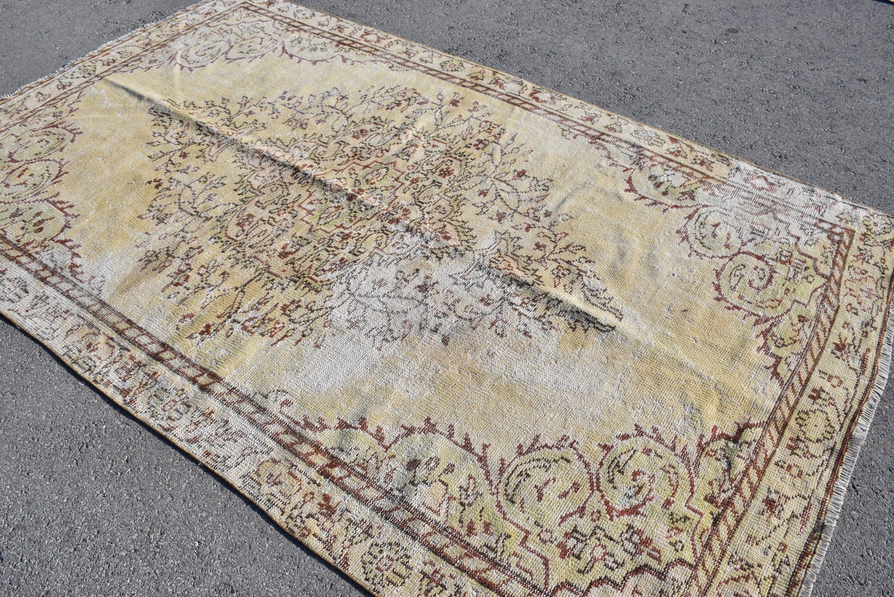 Sarı Yatak Odası Halısı, Anadolu Halısı, Ev Dekorasyonu Halısı, Yemek Odası Halısı, 5.8x9.4 ft Büyük Halı, Vintage Halı, Oturma Odası Halısı, Türk Halıları