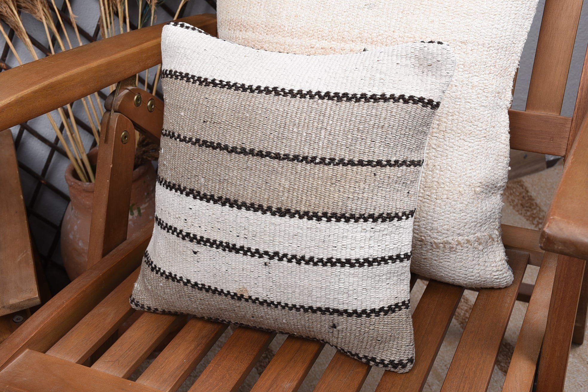 Turkish Kilim Pillow, Kilim Cushion Sham, One Of A Kind Pillow Cover, Vintage Pillow, 12"x12" Gray Cushion Case, Indoor Cushion Case