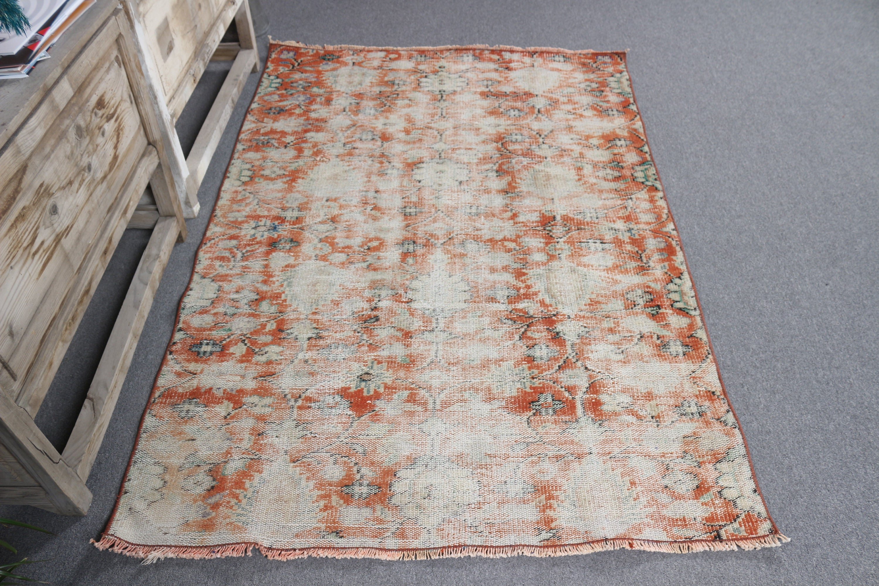 Entry Rug, Bedroom Rug, Rugs for Bedroom, 4x5.8 ft Accent Rug, Moroccan Rugs, Turkish Rug, Wool Rug, Red Home Decor Rugs, Vintage Rugs