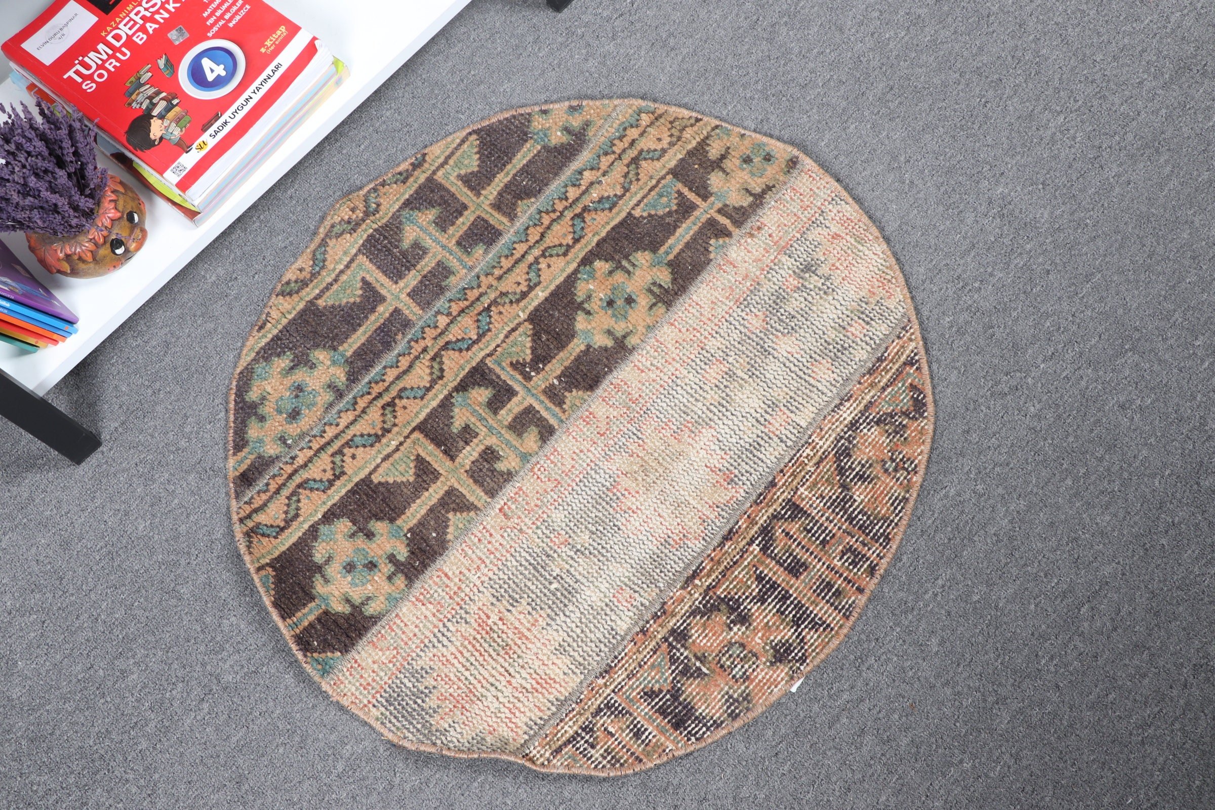 Vintage Rugs, 2.2x2.2 ft Small Rug, Kitchen Rugs, Antique Rug, Brown Cool Rug, Designer Rug, Bathroom Rugs, Wall Hanging Rugs, Turkish Rugs