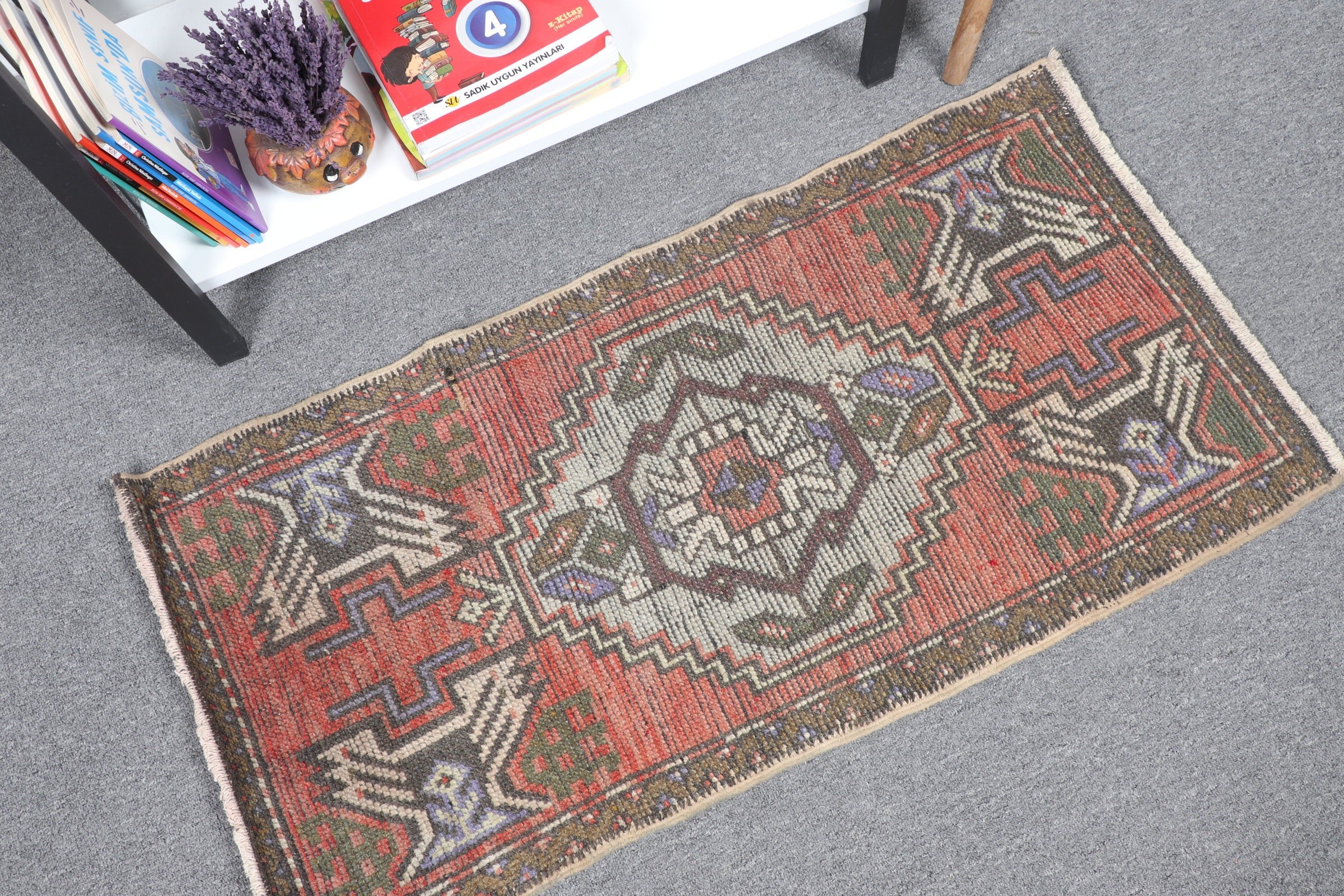 Entry Rug, Bathroom Rugs, Turkish Rug, Turkey Rug, 1.6x3.2 ft Small Rug, Red Anatolian Rug, Vintage Rug, Home Decor Rug, Bedroom Rug