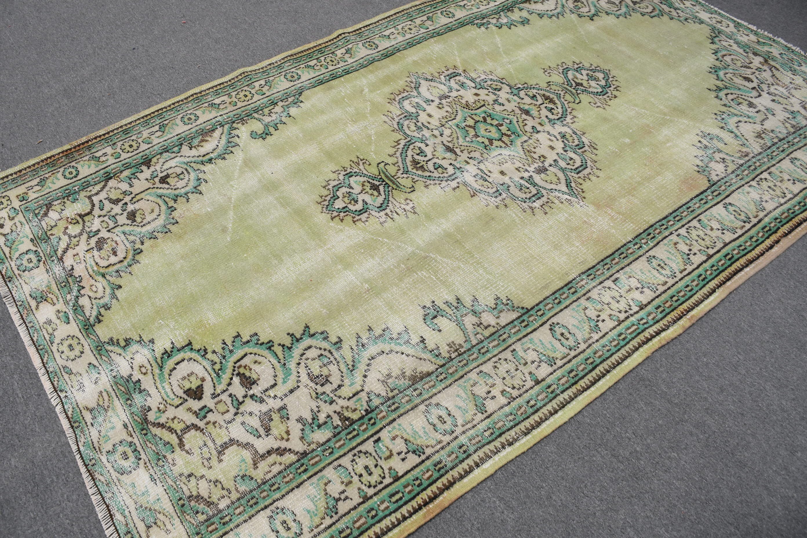 Yatak Odası Halıları, 5.2x8.7 ft Büyük Halı, Yeşil Antika Halı, Türk Halıları, Salon Halıları, Vintage Halı, Yün Halılar, Soğuk Halı, Yemek Odası Halısı