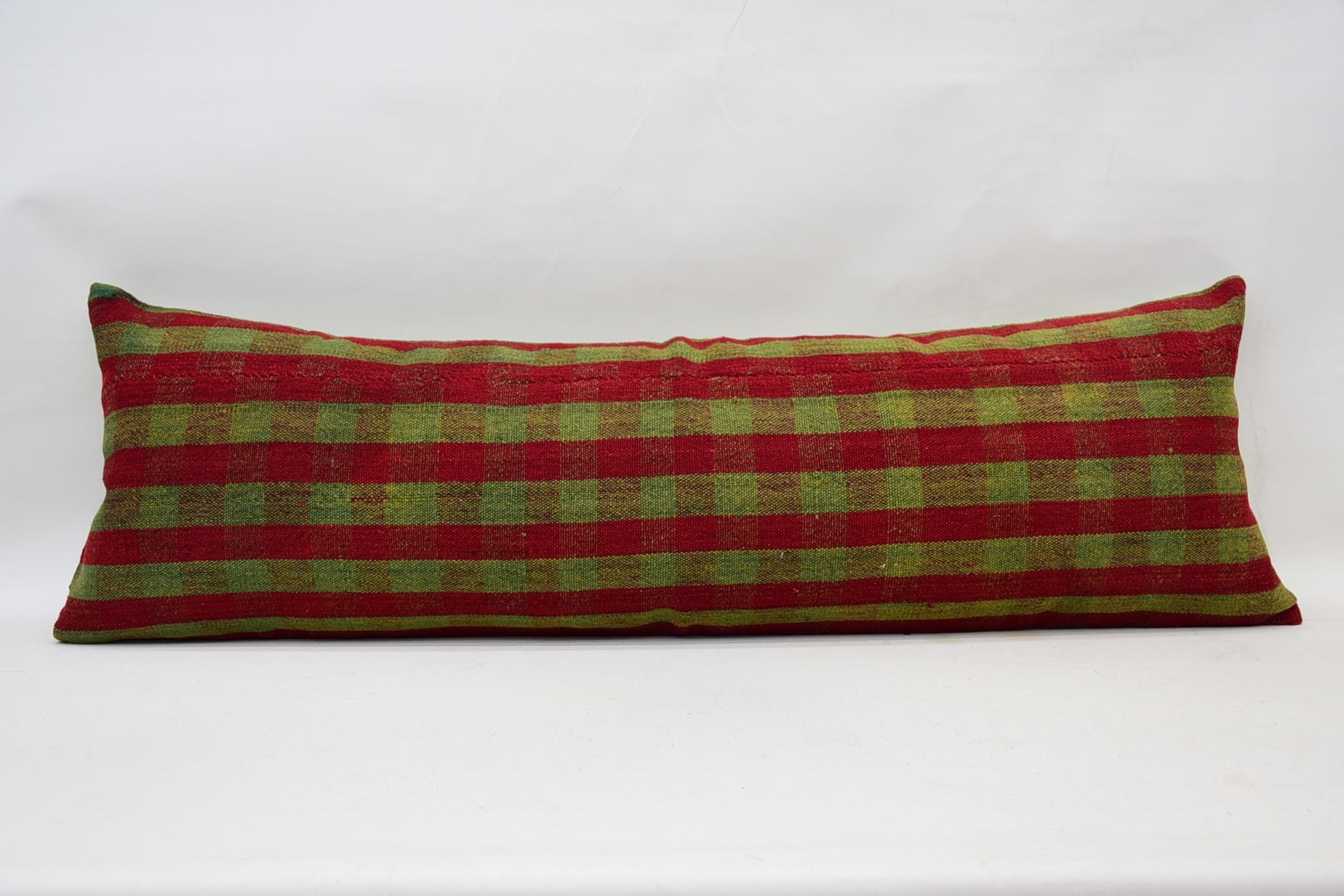 Handmade Kilim Cushion, Pillow for Sofa, Living Room Throw Pillow Cover, 16"x48" Green Pillow Case, Boho Pillow Sham Cover