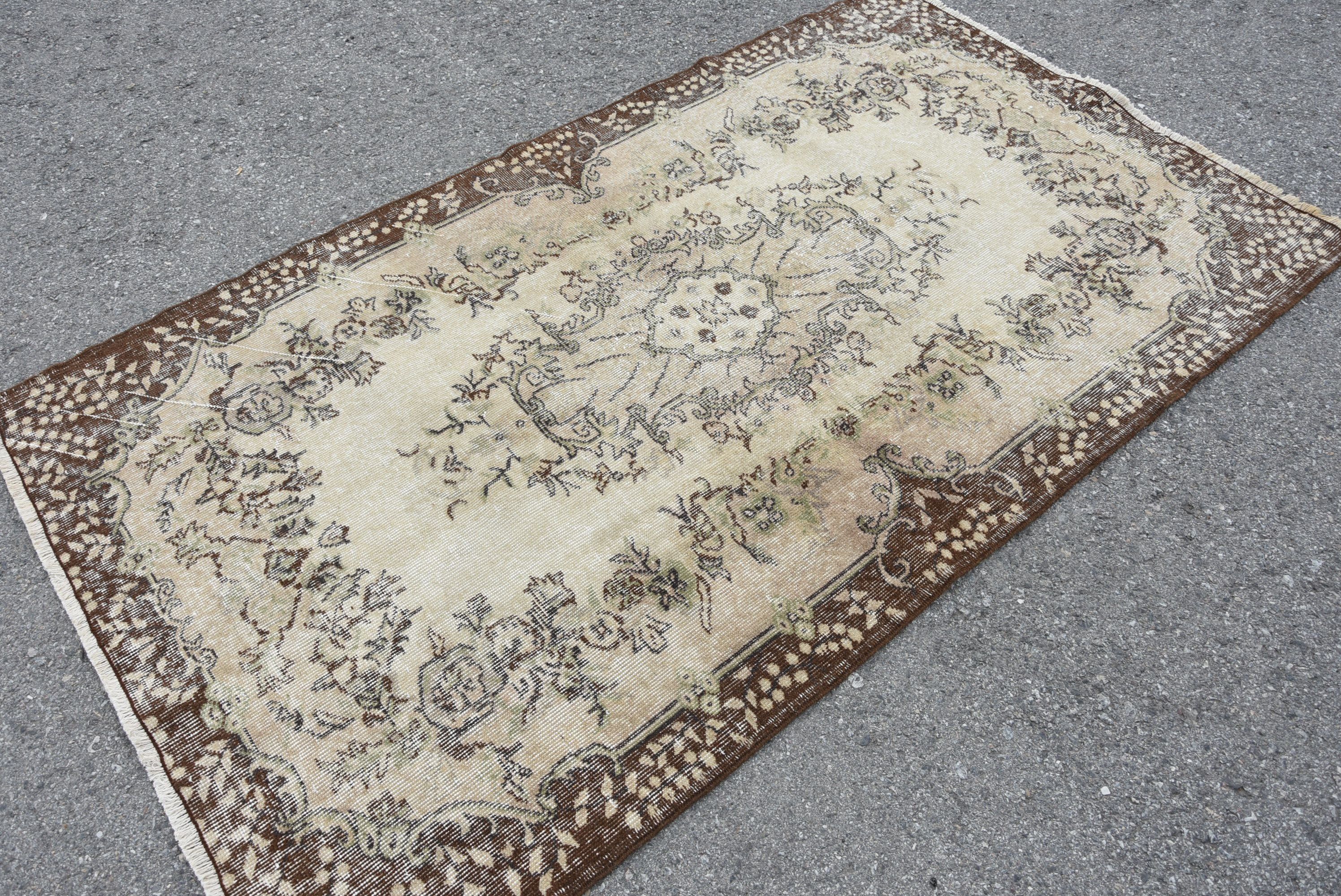 Nomadic Rug, 3.8x6.6 ft Area Rug, Turkish Rugs, Dining Room Rug, Kitchen Rugs, Beige Antique Rug, Vintage Rugs, Oushak Rug