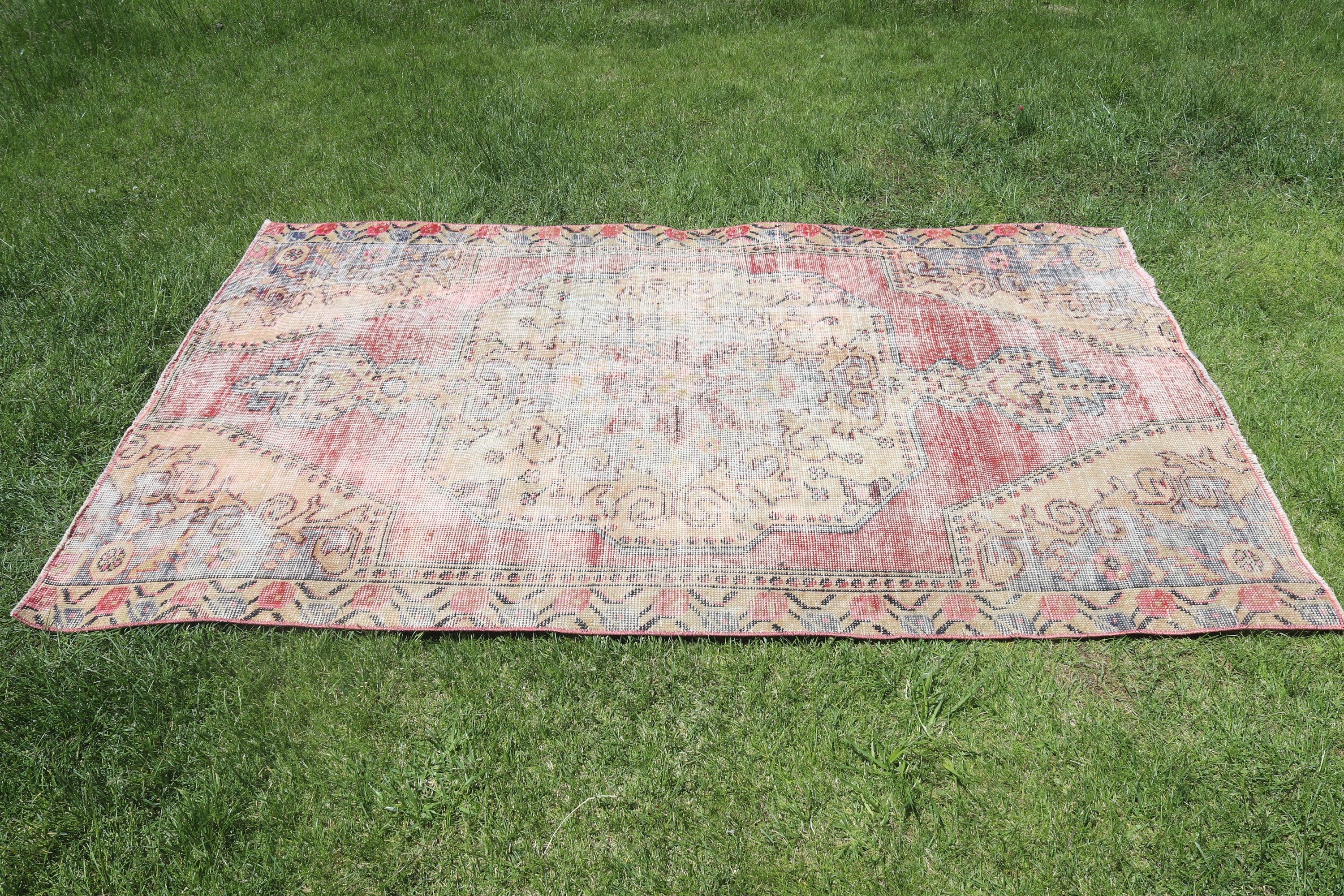 Oushak Area Rugs, 4.2x6.6 ft Area Rugs, Red Modern Rug, Bedroom Rugs, Oushak Rug, Turkish Rugs, Rugs for Boho Area, Vintage Rugs, Cool Rug