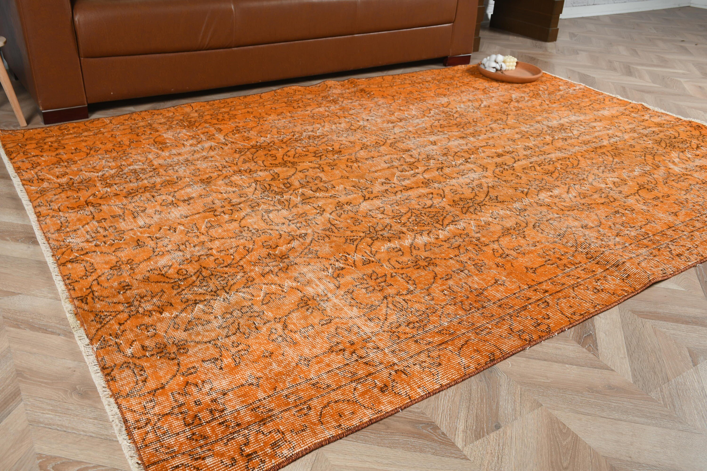 Orange Cool Rug, Art Rug, Oriental Rugs, Vintage Rug, Kitchen Rugs, 5.4x7.8 ft Large Rugs, Turkish Rug, Living Room Rug, Salon Rugs