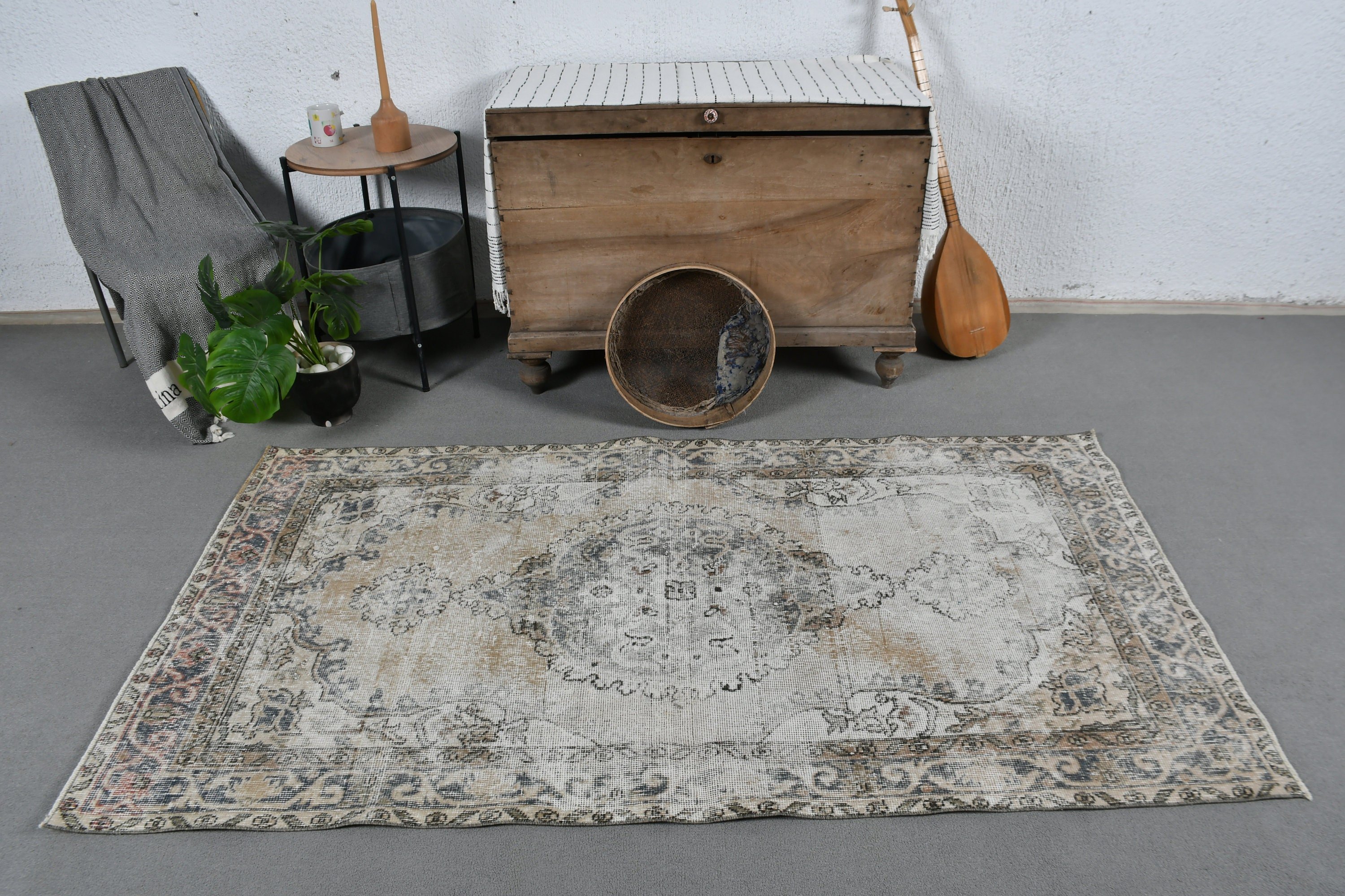 Turkish Rug, Beige Floor Rug, 3.6x6.5 ft Accent Rug, Antique Rug, Vintage Rug, Rugs for Kitchen, Nursery Rug, Cool Rug, Bedroom Rugs