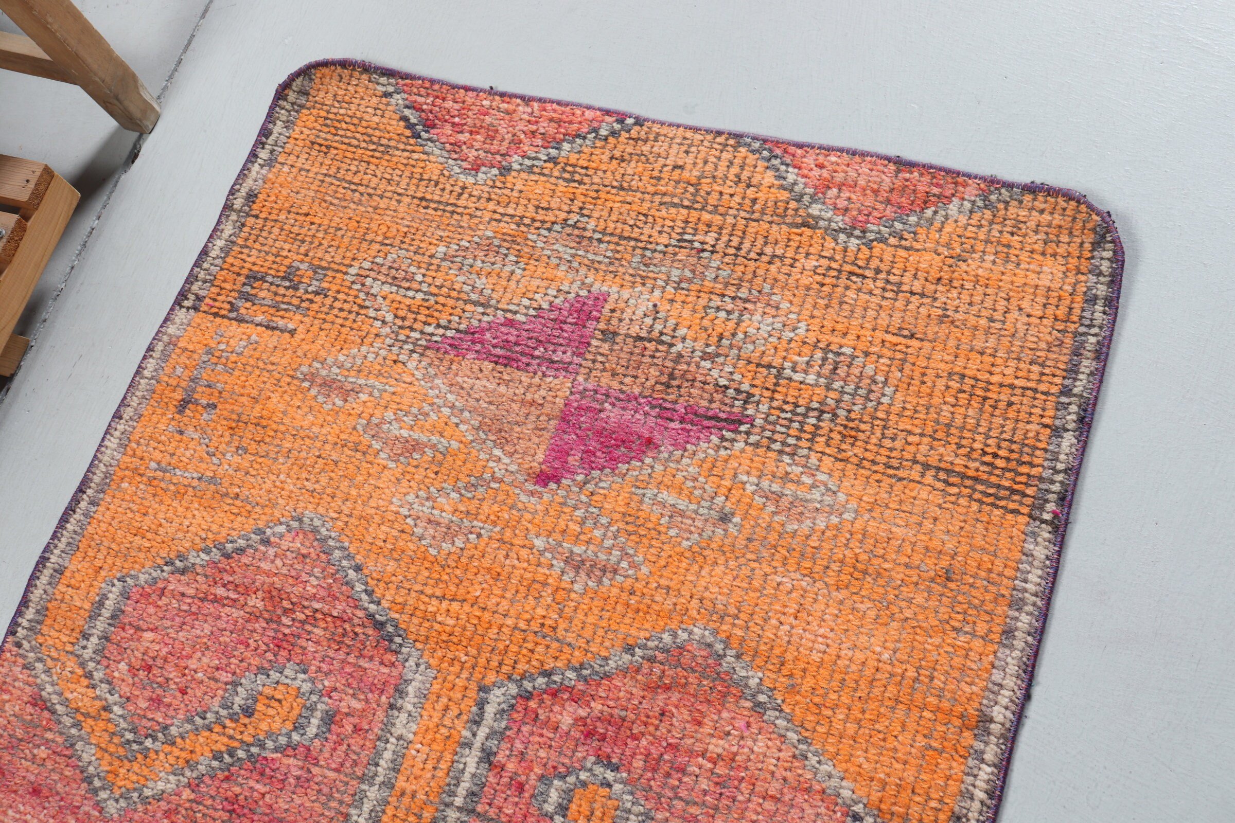 Oushak Rug, Turkish Rugs, Vintage Rugs, Kitchen Rug, Orange Wool Rugs, Floor Rugs, Rugs for Entry, Nursery Rug, 2.7x2.9 ft Small Rug