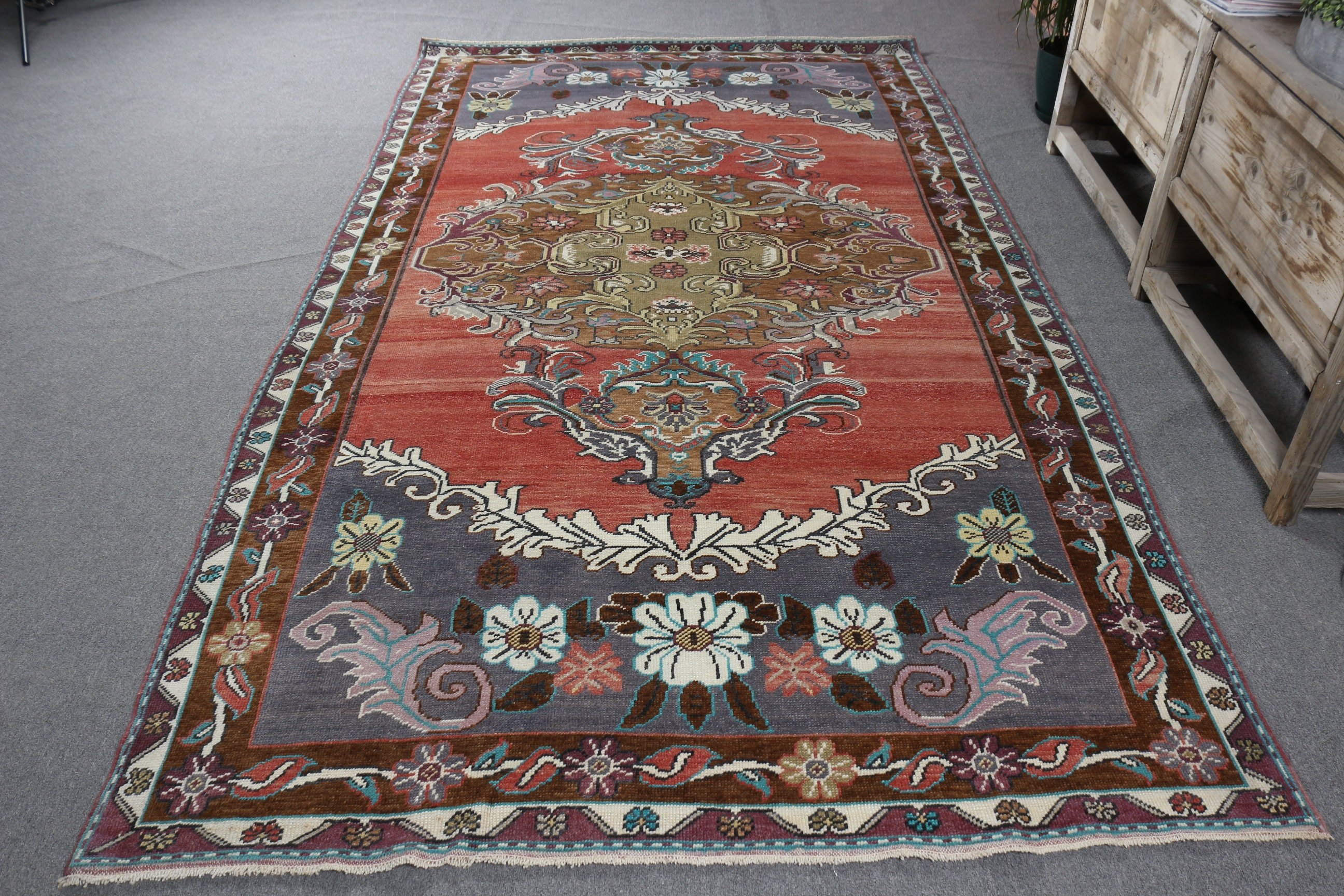 Kırmızı Boho Halı, Vintage Halılar, Türk Halısı, Büyük Boho Halısı, Dış Mekan Halıları, Nötr Halı, 5.5x9.8 ft Büyük Halı, Harika Halılar, Büyük Vintage Halılar