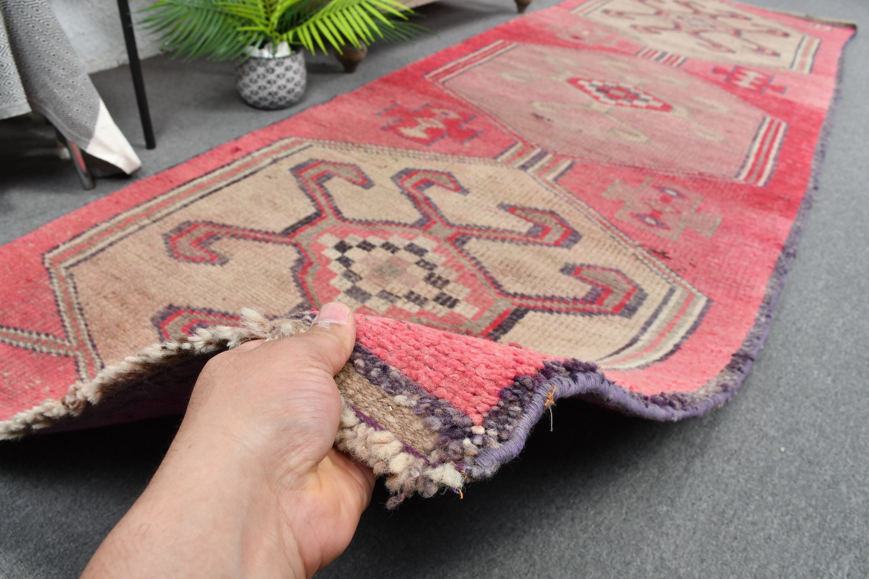 Pink Oushak Rug, Turkish Rug, 3.4x10.6 ft Runner Rug, Floor Rug, Vintage Rugs, Hallway Rug, Natural Rug, Rugs for Corridor