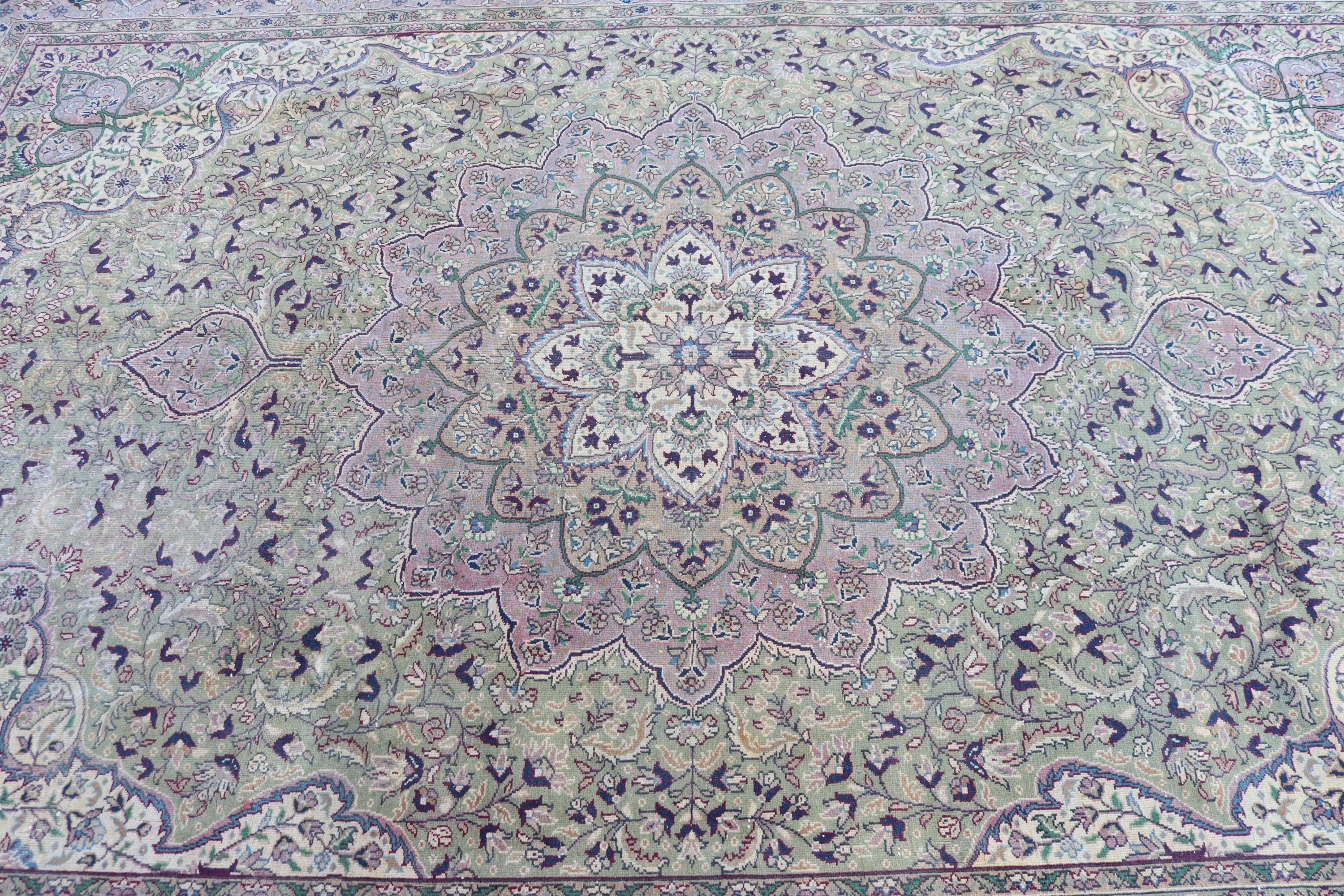 Büyük Boho Halısı, Türk Halısı, Büyük Oushak Halısı, Aztek Halısı, Soğuk Halı, El Dokuma Halıları, Vintage Halılar, Yeşil Nötr Halılar, 6,5x9,8 ft Büyük Halılar