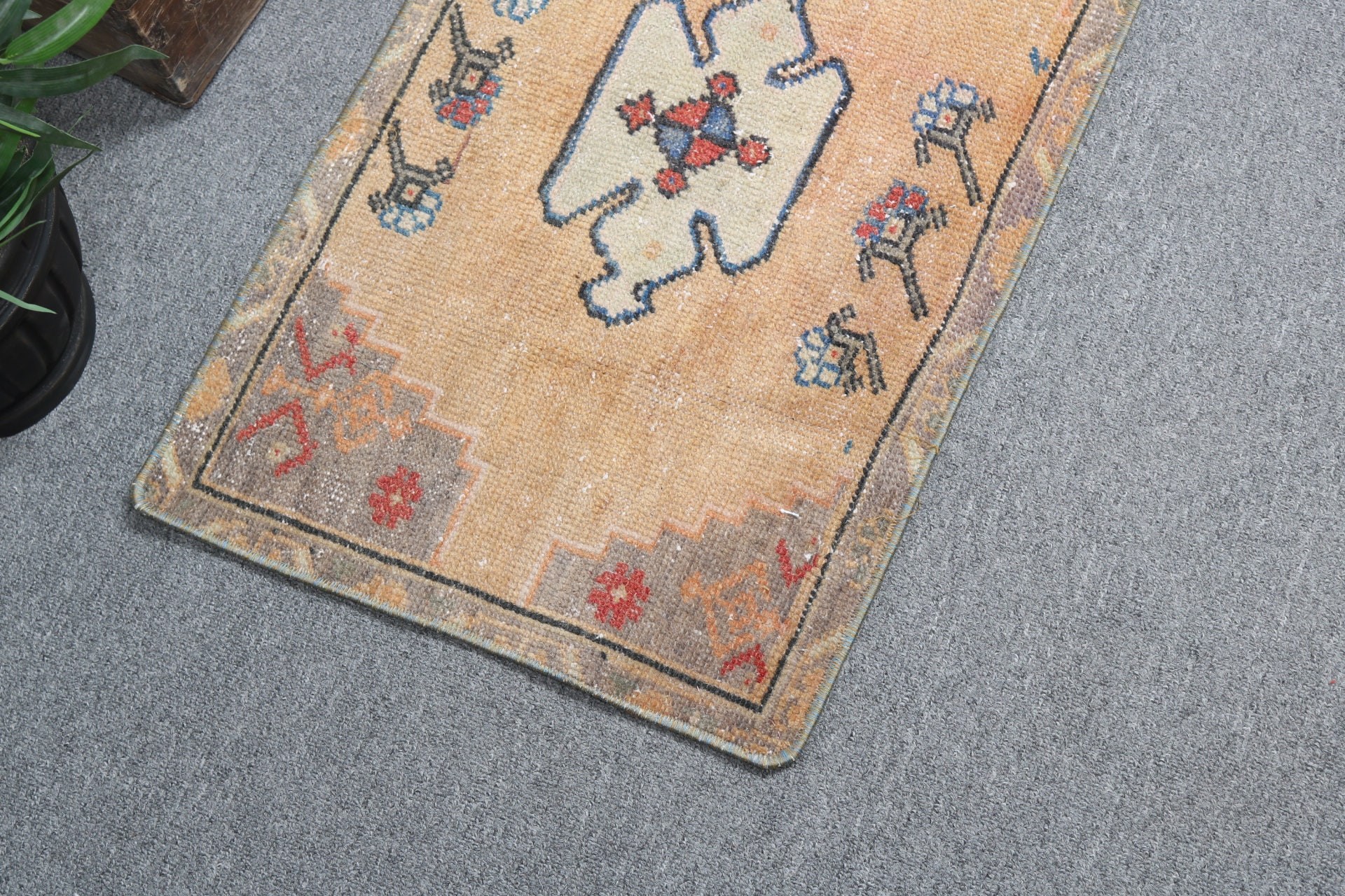 Vintage Rugs, Bathroom Rug, Turkish Rugs, Wool Rug, 1.4x2.3 ft Small Rugs, Statement Rugs, Handmade Rug, Brown Neutral Rug, Bedroom Rugs