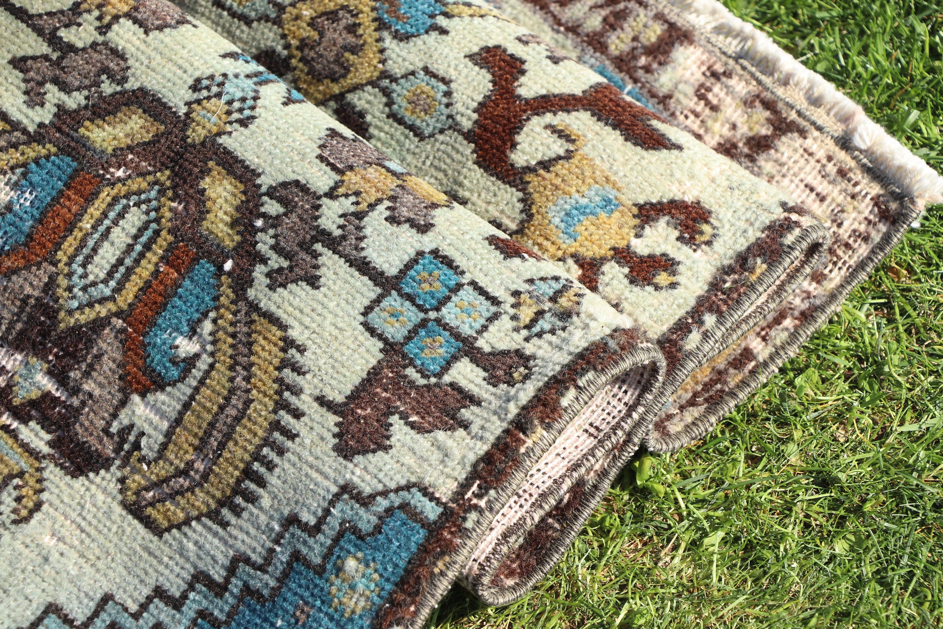 Door Mat Rug, 1.4x3.1 ft Small Rugs, Turkish Rugs, Kitchen Rug, Nursery Rug, Office Rug, Handwoven Rugs, Green Flatweave Rug, Vintage Rugs