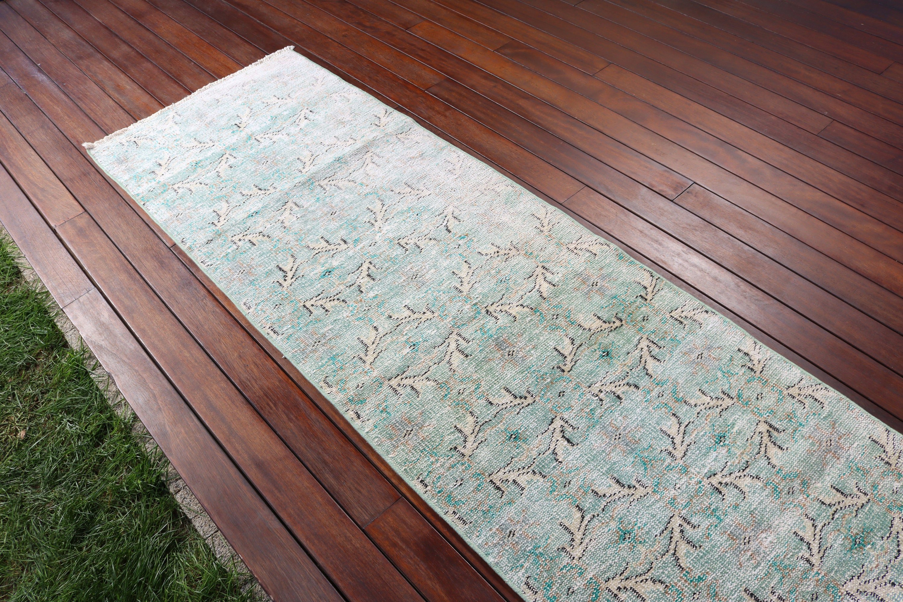 Vintage Rug, Kitchen Rugs, Beni Ourain Runner Rug, Turkish Rugs, Moroccan Rug, Flatweave Rugs, 2.3x8.3 ft Runner Rugs, Green Luxury Rugs