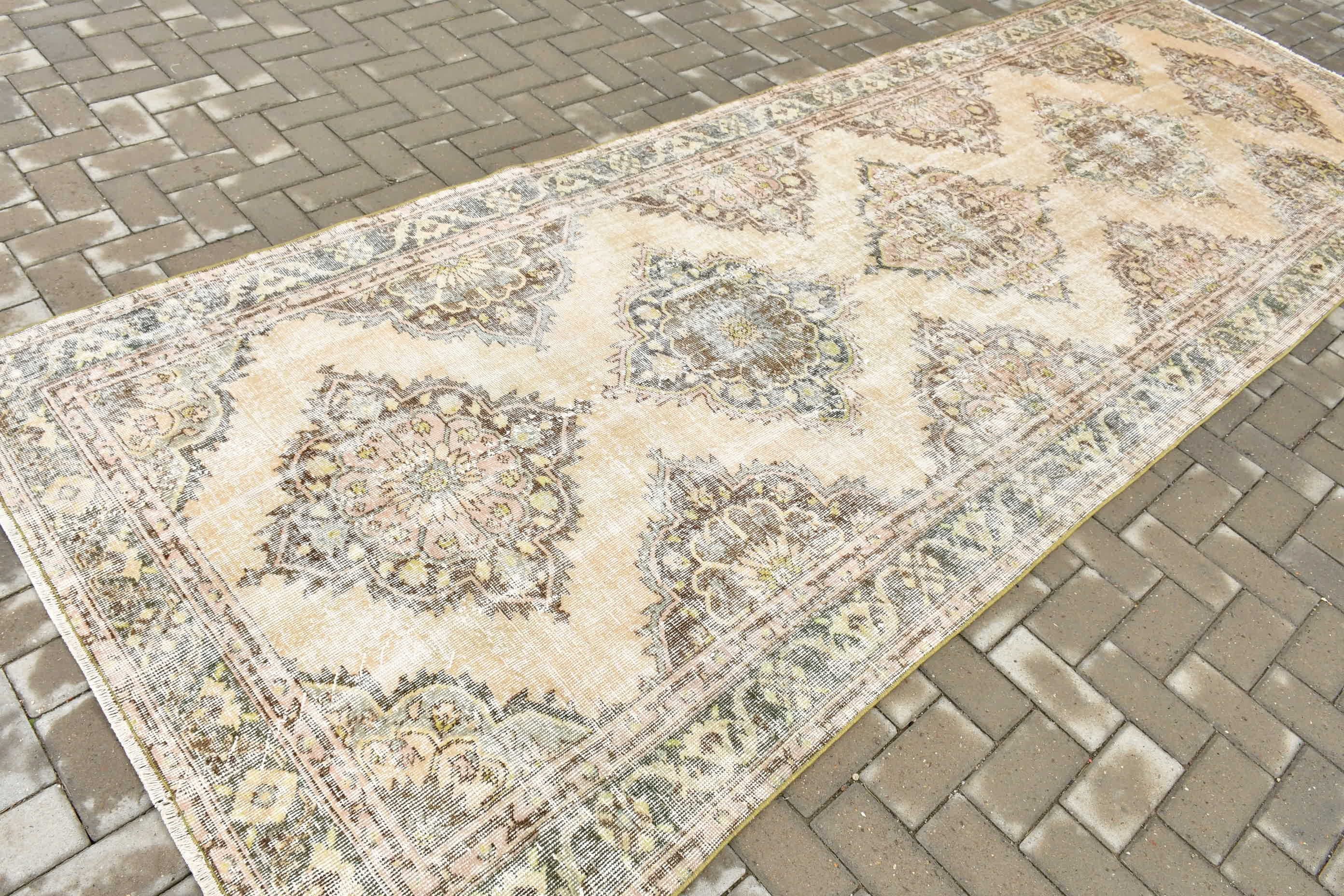 4.7x13.1 ft Runner Rugs, Hallway Rug, Oriental Rugs, Turkish Rug, Kitchen Rug, Home Decor Rug, Vintage Rug, Beige Antique Rugs, Old Rug