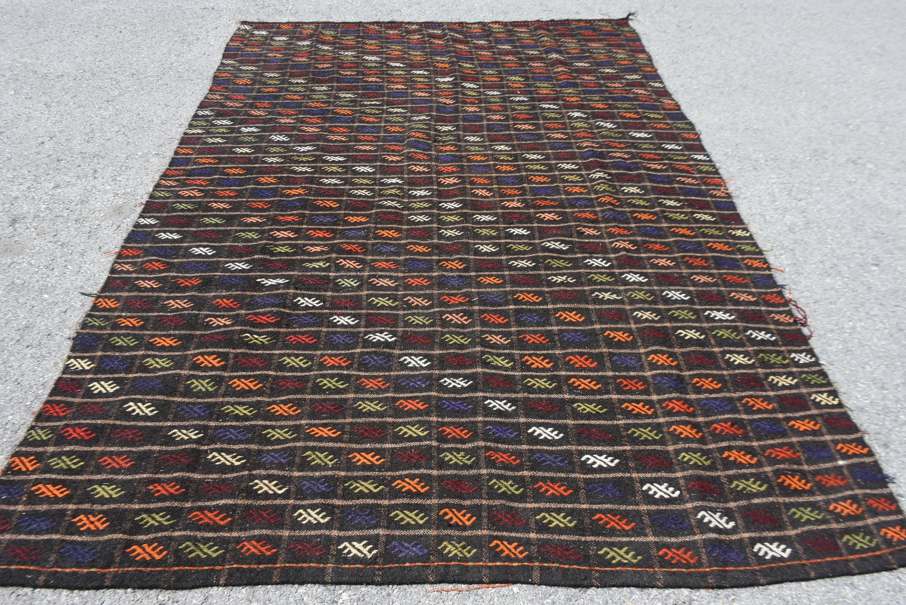 6.4x9.6 ft Büyük Halılar, Salon Halısı, Oturma Odası Halısı, Siyah Yer Halısı, Vintage Halılar, Sanat Halıları, Türk Halıları, Kilim, Ev Dekor Halısı, Yün Halı