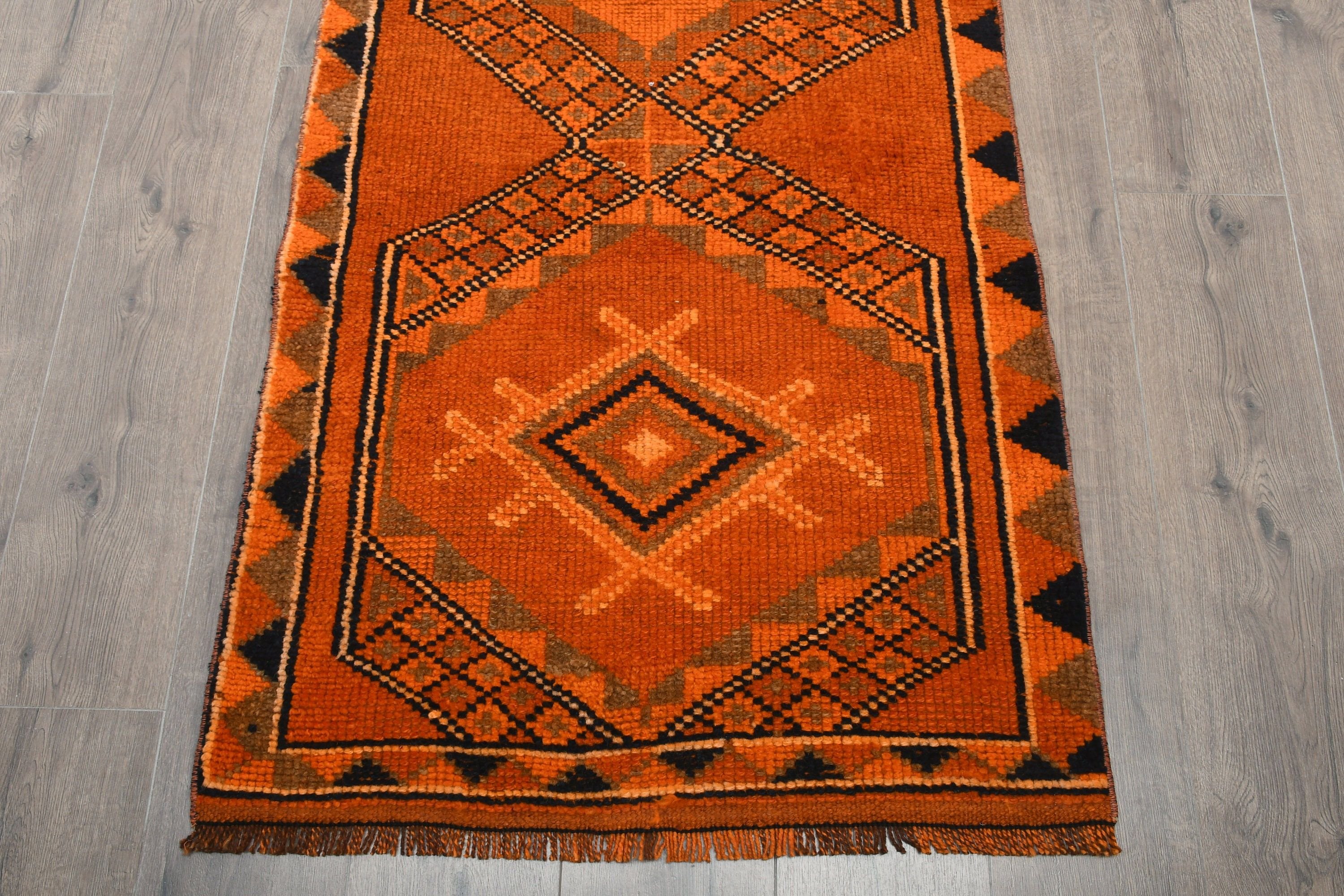 Moroccan Rugs, Boho Rug, Orange Antique Rug, Bedroom Rugs, Rugs for Kitchen, 2.7x13.3 ft Runner Rug, Turkish Rug, Vintage Rug, Hallway Rugs
