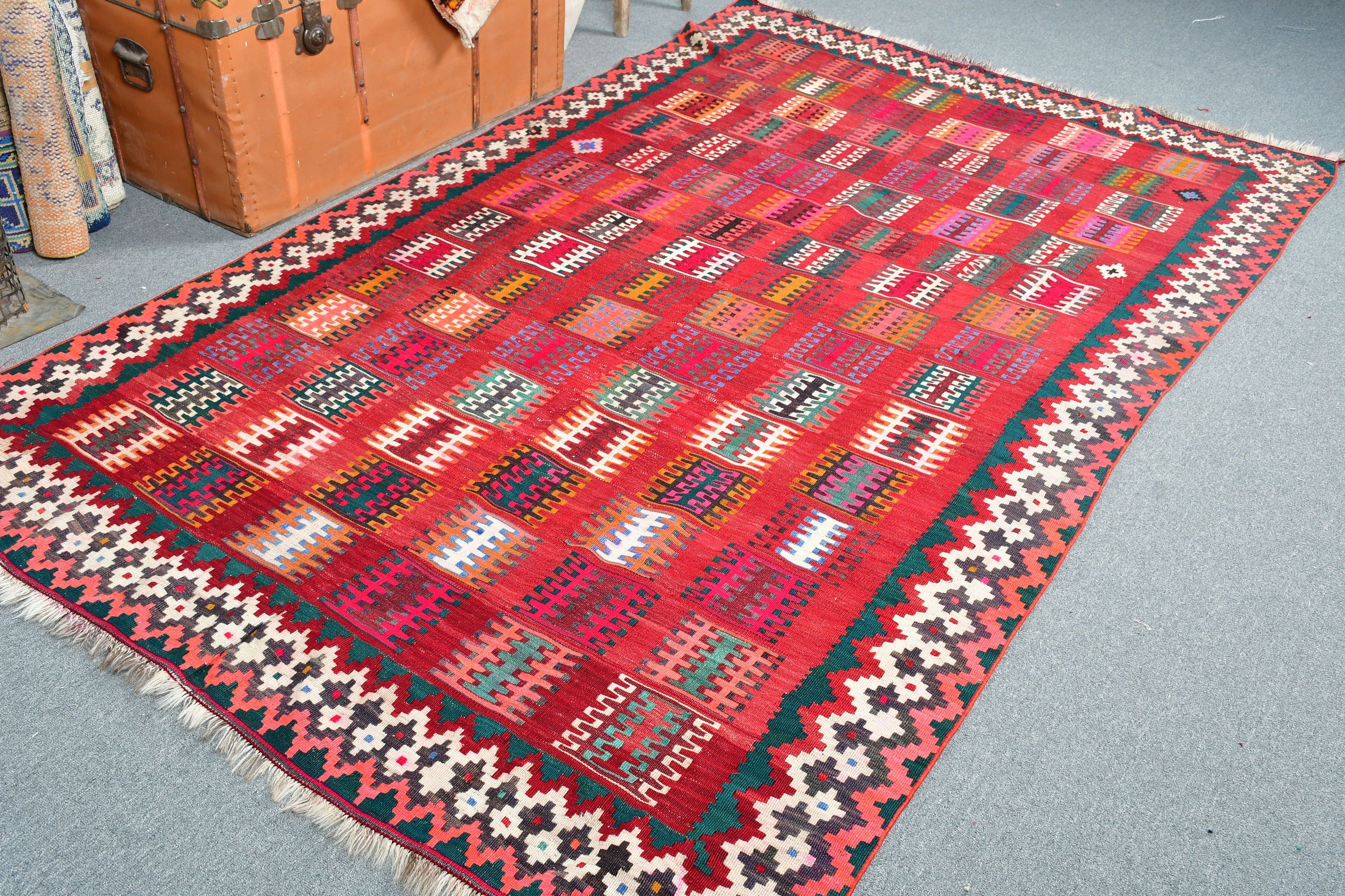 Oturma Odası Halısı, Salon Halısı, Fas Halıları, Yatak Odası Halısı, Kilim, Kırmızı Anadolu Halısı, Türk Halıları, Sevimli Halı, Vintage Halı, 5.3x8.7 ft Büyük Halı