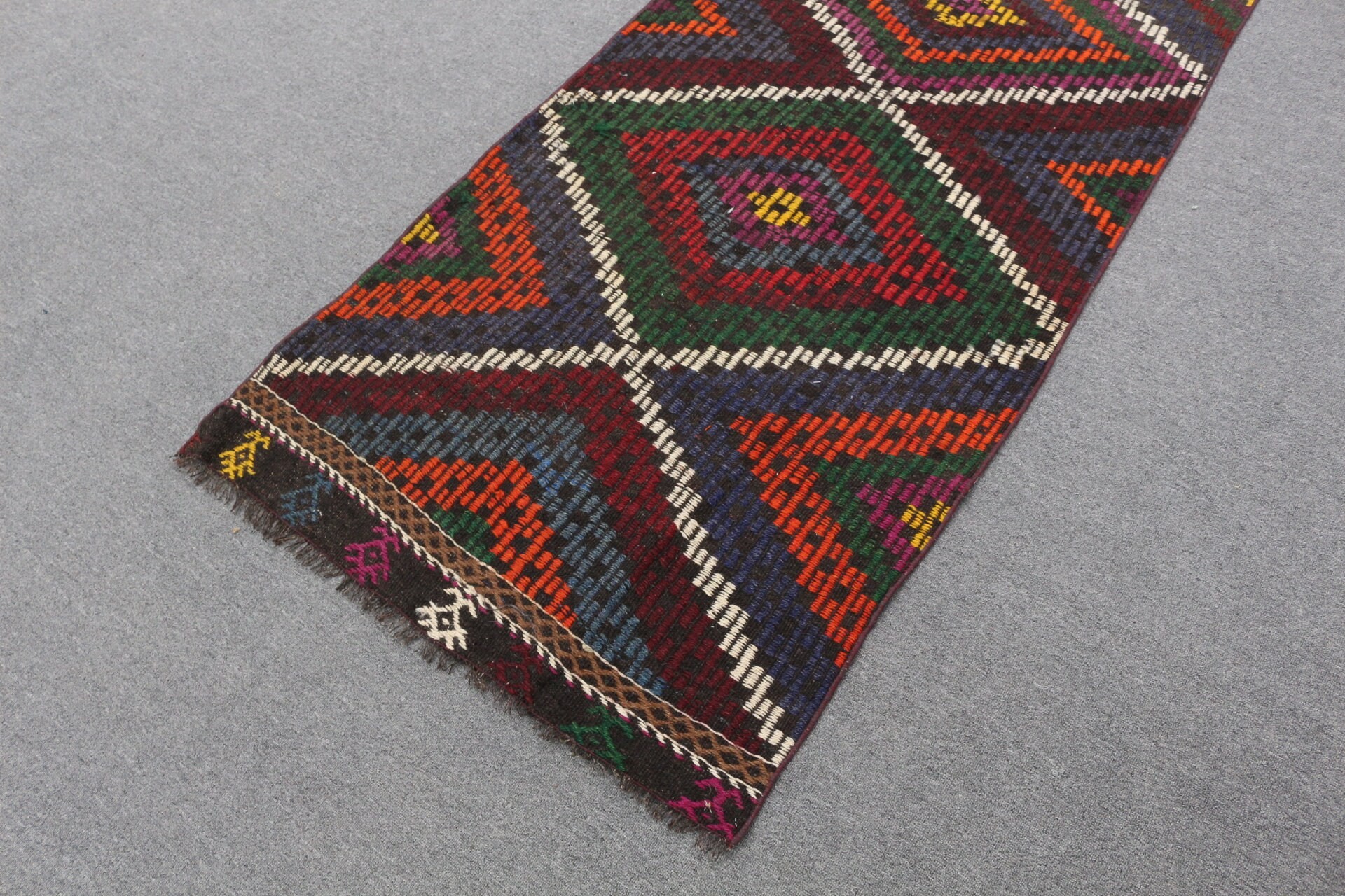 Yün Halı, Kilim, Oushak Halı, 3,1x7,7 ft Aksan Halıları, Türk Halısı, Giriş Halıları, Turuncu Mutfak Halısı, Yatak Odası Halıları, Eski Halılar, Vintage Halı