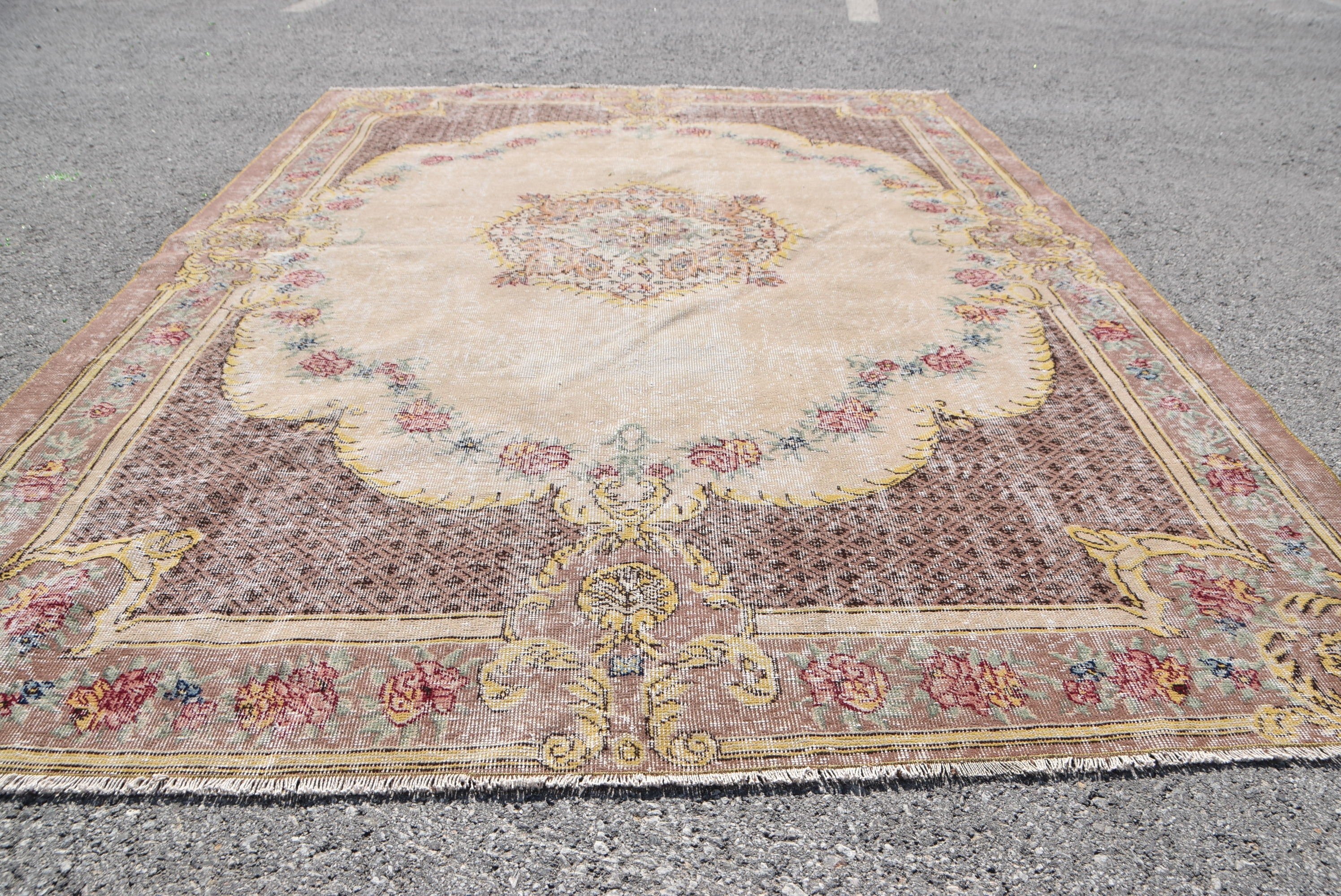 Home Decor Rug, Vintage Rug, Bright Rugs, Dining Room Rug, Bedroom Rug, Beige Home Decor Rug, Wool Rug, Turkish Rug, 6.6x9.2 ft Large Rug