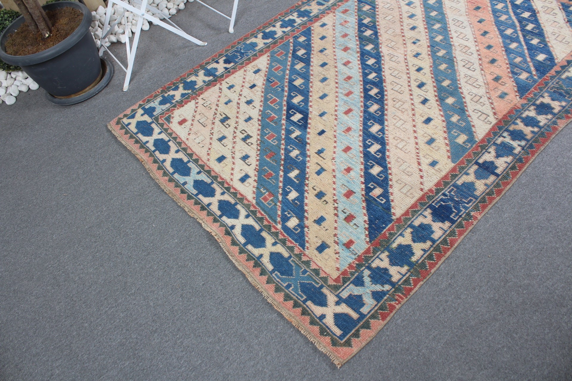 Oushak Rugs, Blue Kitchen Rug, Vintage Rug, Rugs for Dining Room, Dining Room Rugs, 4.4x6.3 ft Area Rug, Antique Rugs, Turkish Rugs