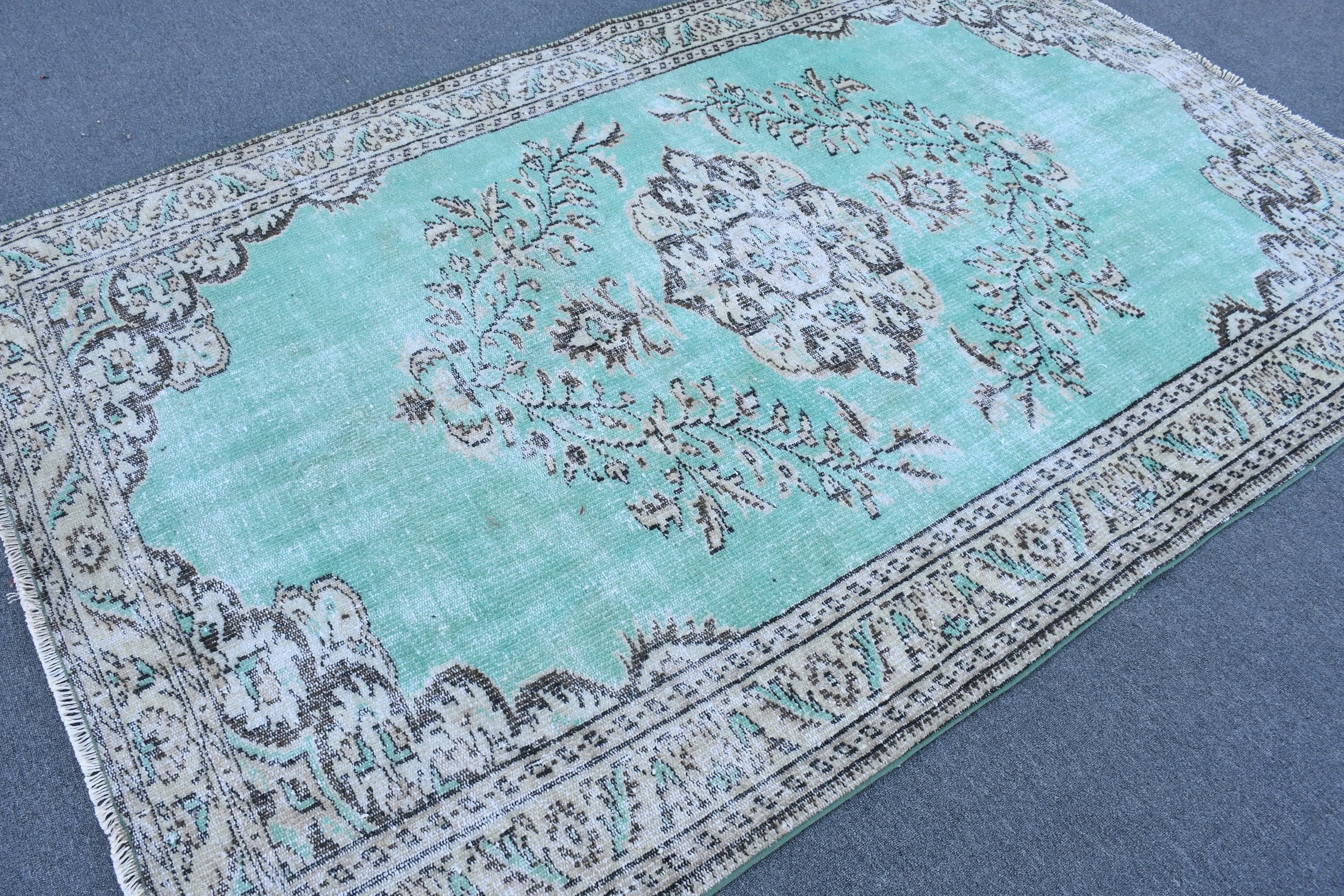 Türk Halıları, Vintage Halı, Pastel Halı, Havalı Halı, Yemek Odası Halısı, Oturma Odası Halısı, Yeşil Ev Dekor Halısı, Oryantal Halı, 5.5x8.6 ft Büyük Halı