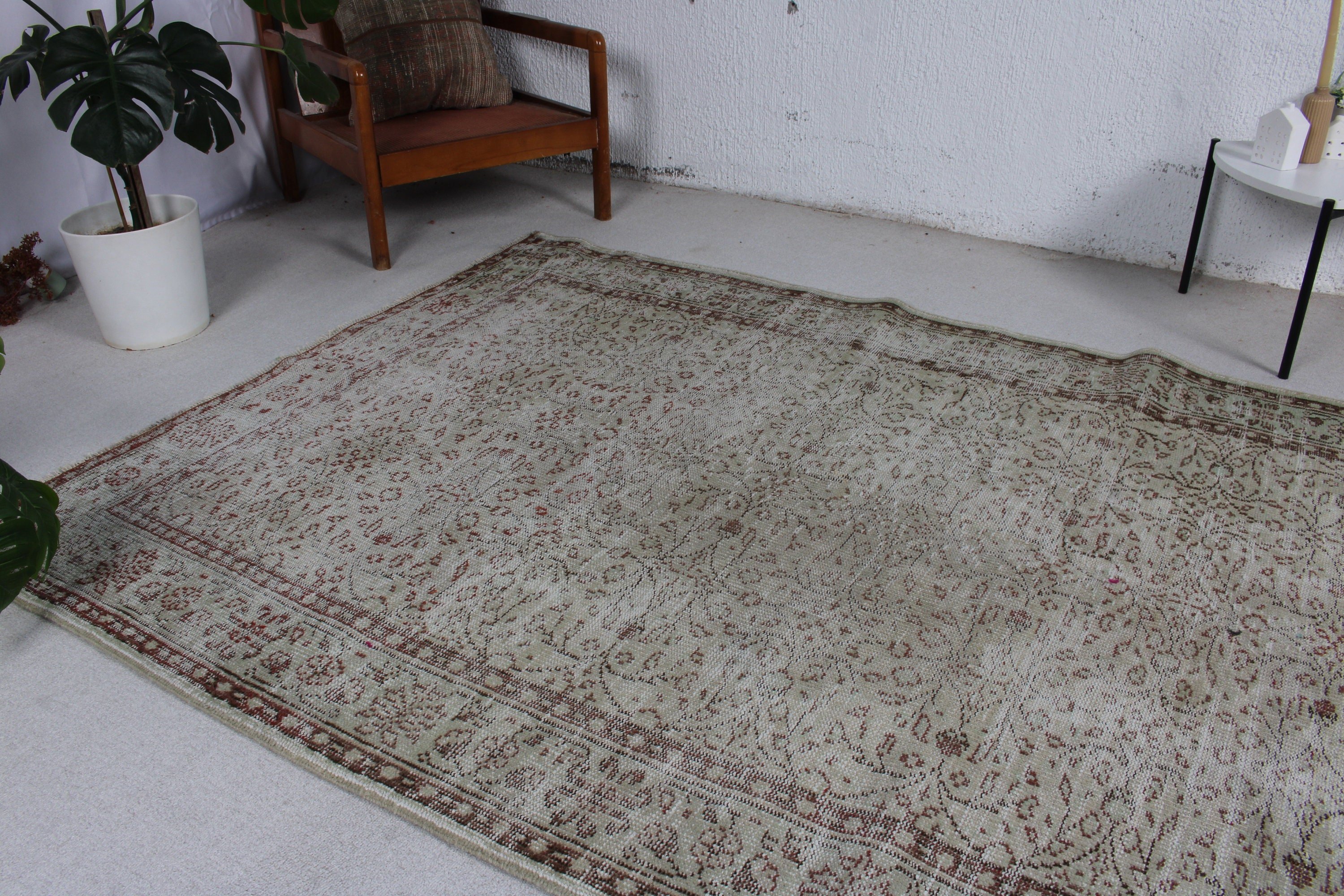 El Dokuma Halı, Büyük Oushak Halı, Vintage Halı, Kahverengi Mutfak Halısı, Türk Halıları, Nötr Halılar, 5.4x9.4 ft Büyük Halılar, Büyük Vintage Halı