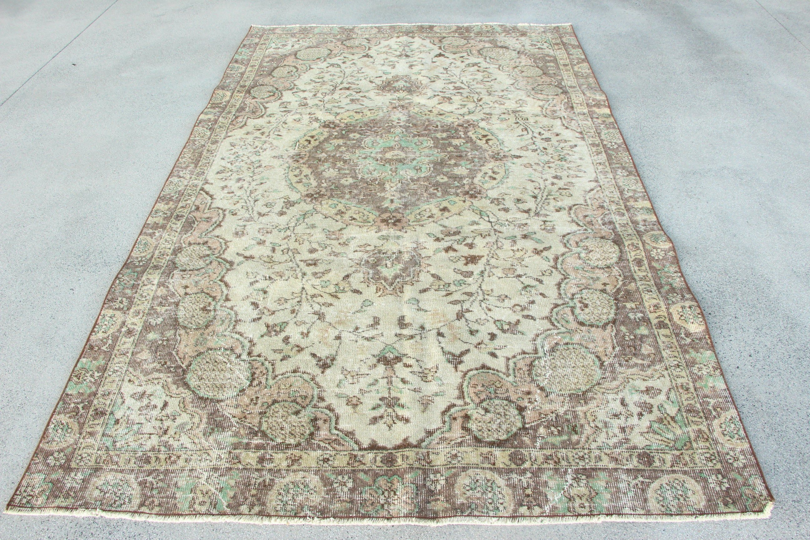 5.3x8.5 ft Büyük Halılar, Bej Yer Halıları, Bohem Halısı, Türk Halısı, Vintage Halılar, Yün Halı, Büyük Oushak Halısı, Boho Halıları, Oturma Odası Halıları