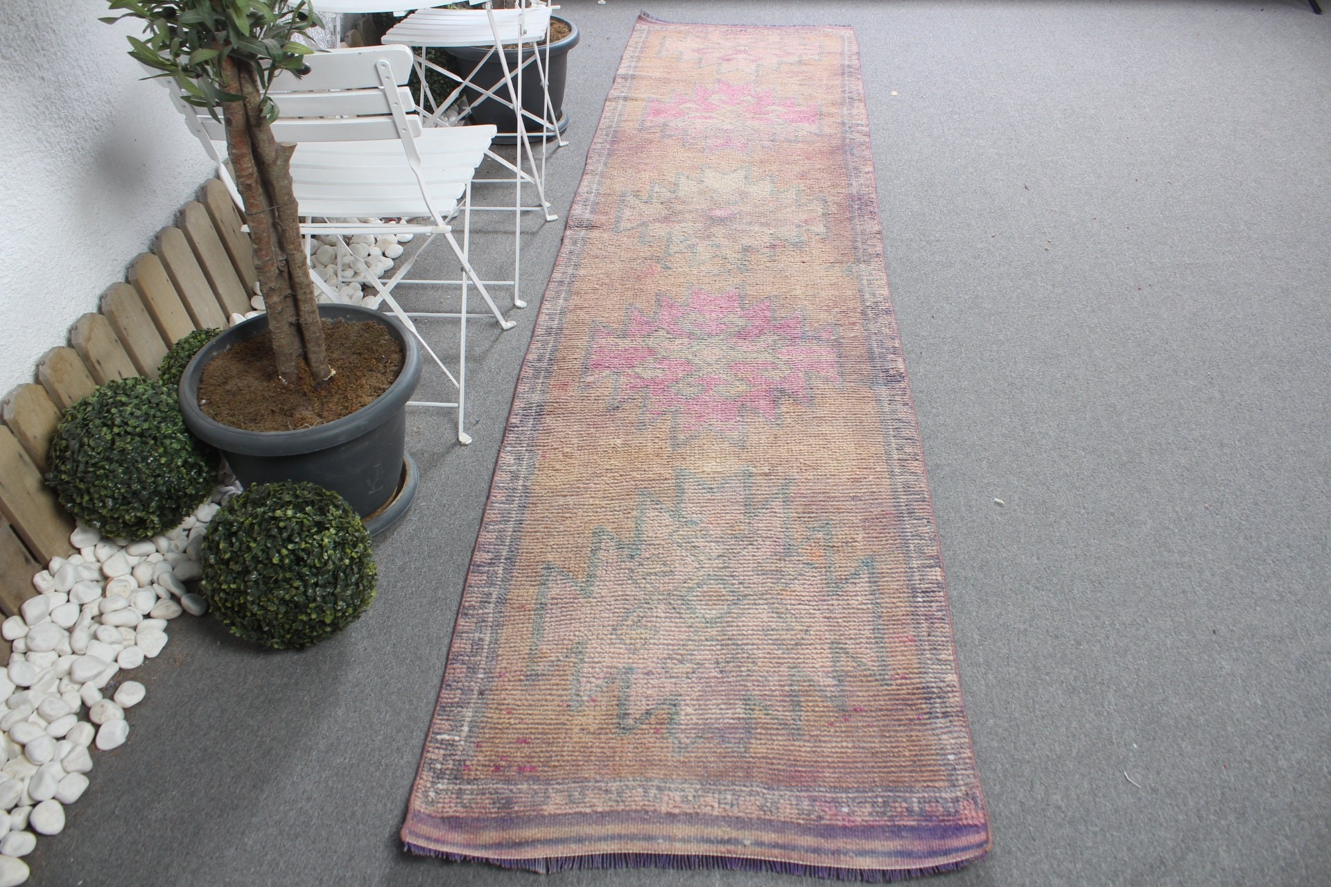 Turuncu Fas Halısı, Türk Halıları, Vintage Halı, Havalı Halı, Sanat Halıları, Yün Halı, 2,6x11,4 ft Koşucu Halısı, Mutfak Halıları, Merdiven Halıları