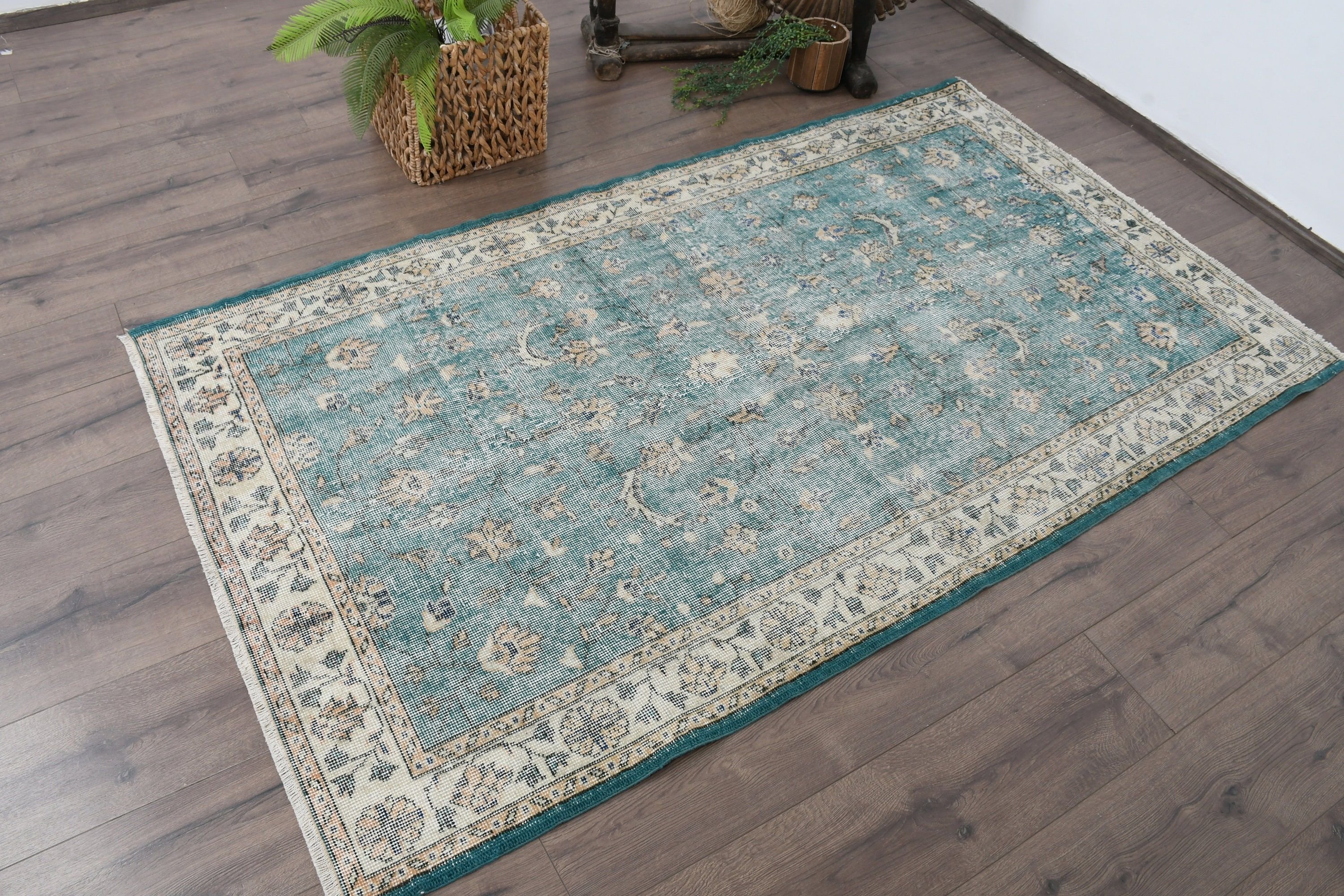 Dining Room Rugs, 3.7x6.6 ft Area Rug, Antique Rug, Turkish Rug, Bedroom Rug, Rugs for Area, Vintage Rug, Green Moroccan Rugs, Kitchen Rug