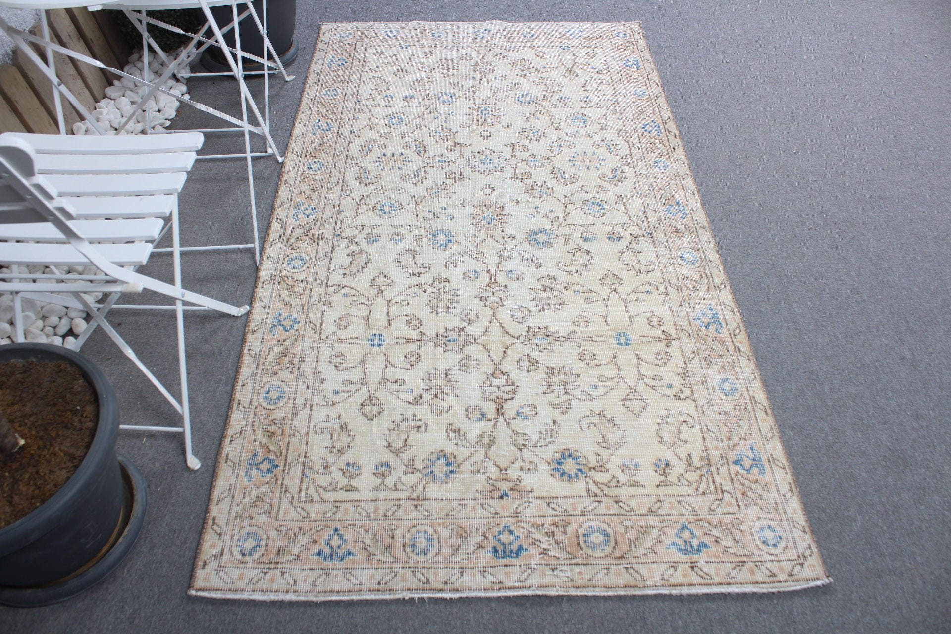 Cool Rug, Vintage Rug, Beige Kitchen Rug, 3.7x6.8 ft Area Rugs, Outdoor Rug, Rugs for Nursery, Turkish Rug, Living Room Rug