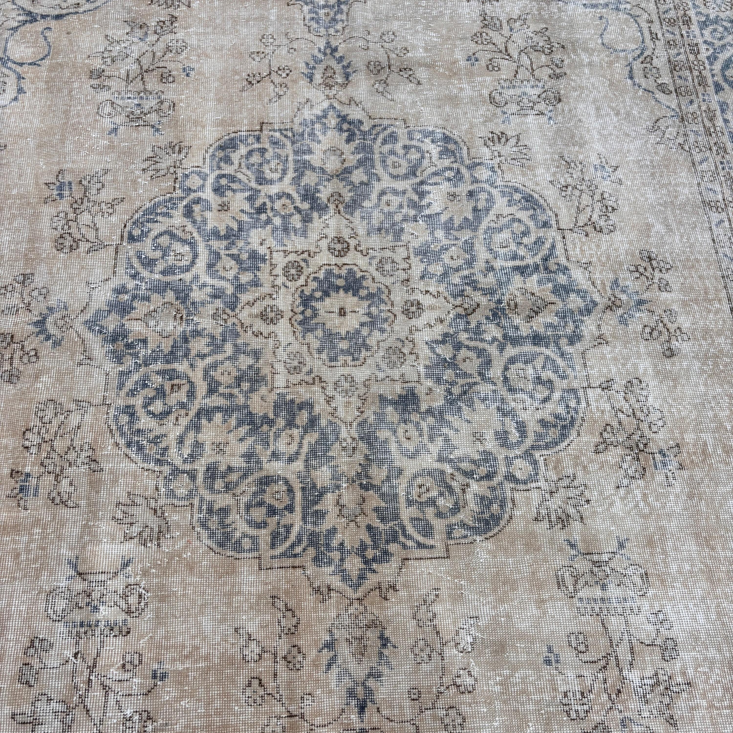 Beige Cool Rug, Vintage Rugs, Turkish Rugs, 7.2x10.3 ft Oversize Rugs, Wool Rug, Handwoven Rug, Dining Room Rugs, Oversize Vintage Rugs