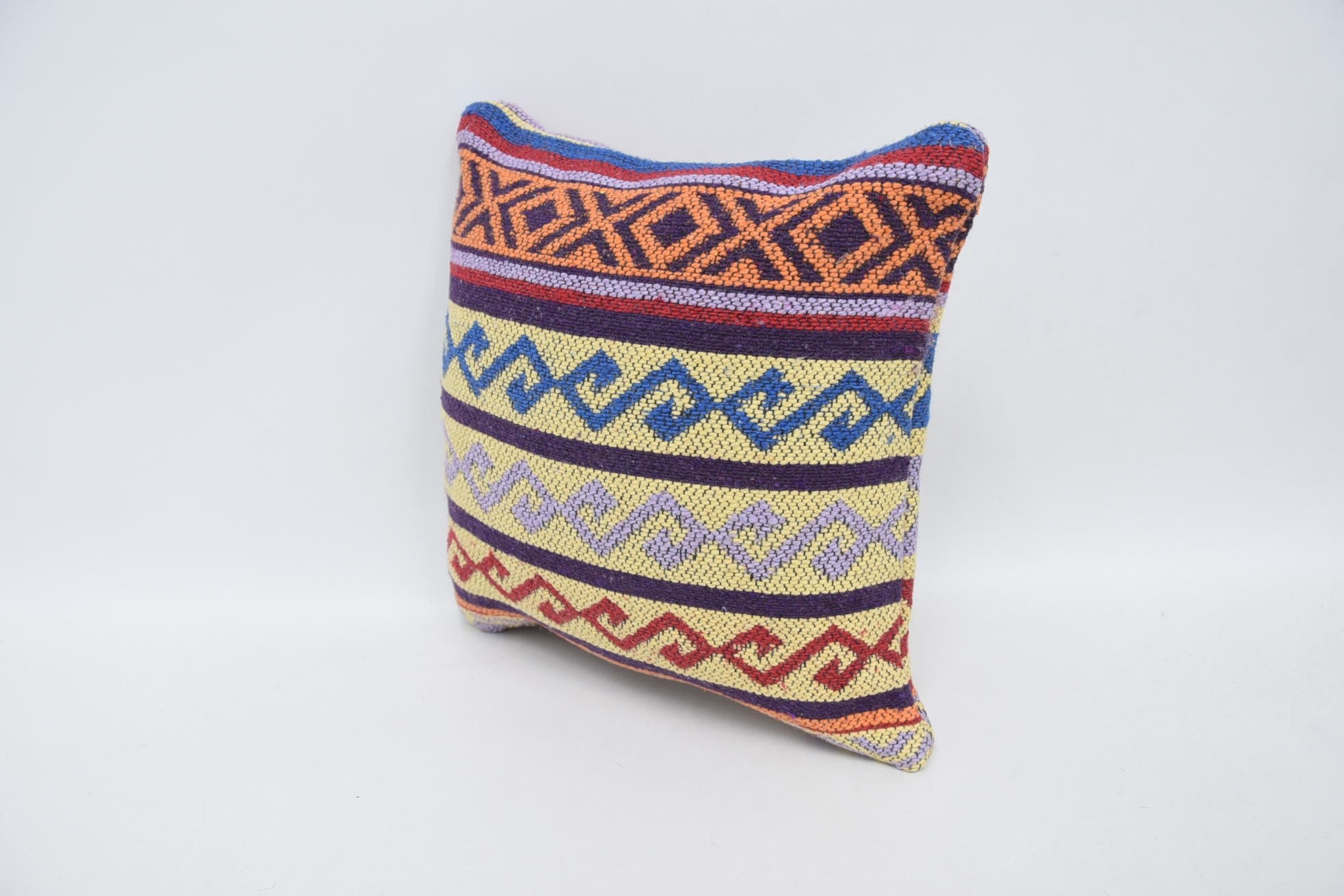 Handmade Kilim Cushion, Home Decor Pillow, Tapestry Pillow, Bohemian Cushion Pillow, Kilim Cushion Sham, 12"x12" Yellow Cushion Cover